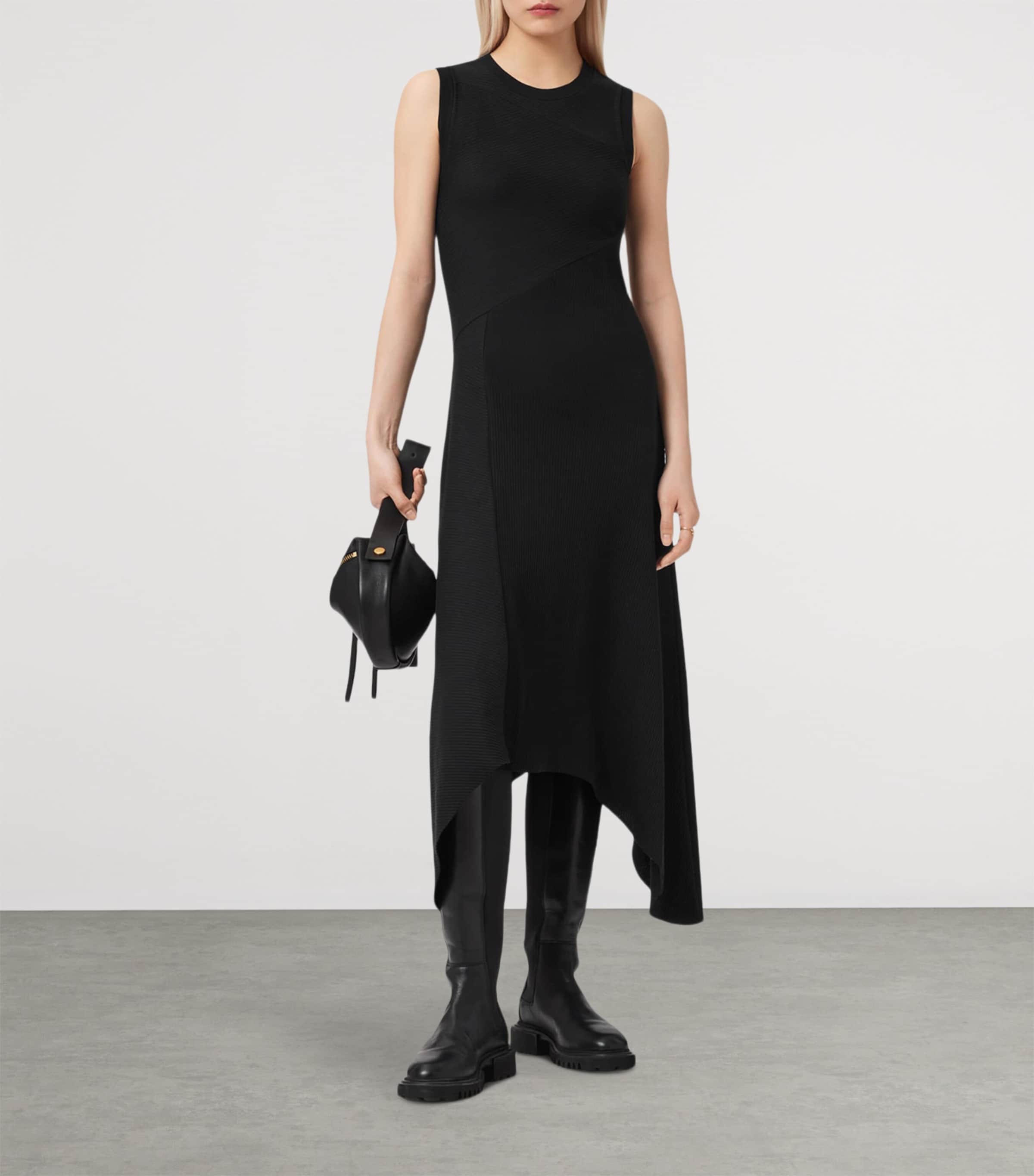 AllSaints Womens Stretch-Cotton Gia Midi Dress Black Image 5