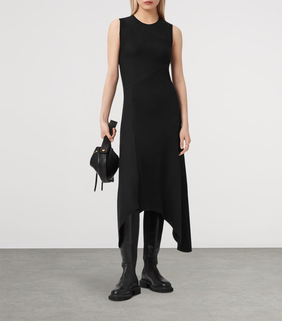 AllSaints Womens Stretch-Cotton Gia Midi Dress Black Image 5