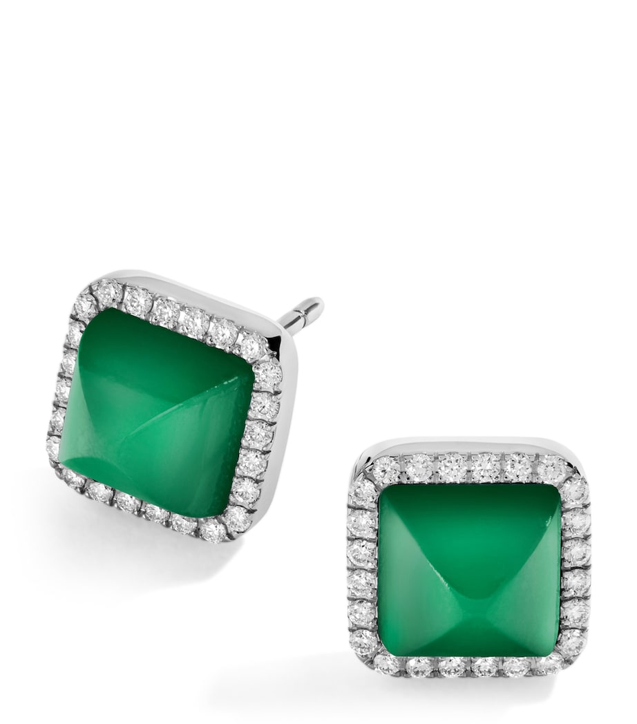 White Gold, Diamond and Agate Cleo Pyramid Earrings WHITE GOLD Image 1