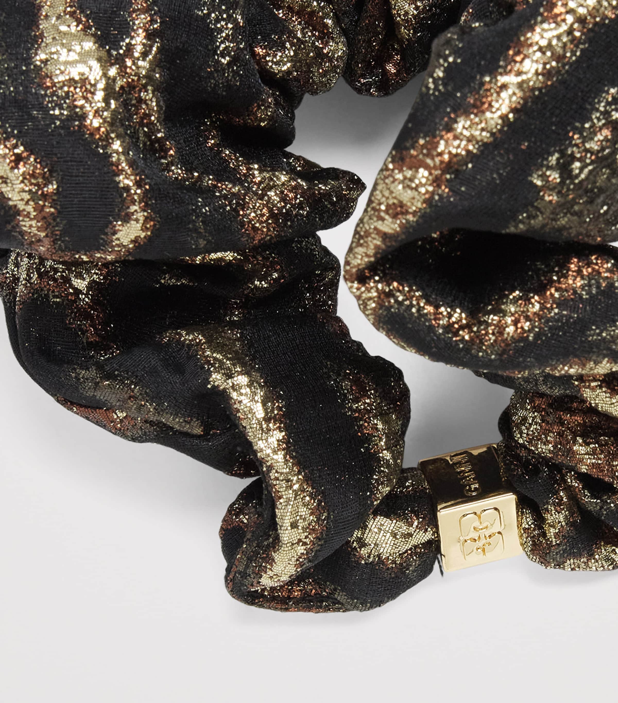 GANNI Metallic Leopard Print Scrunchie Khaki Image 2