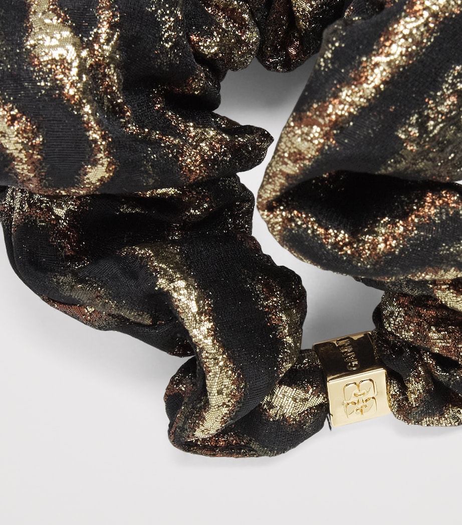 GANNI Metallic Leopard Print Scrunchie Khaki Image 2