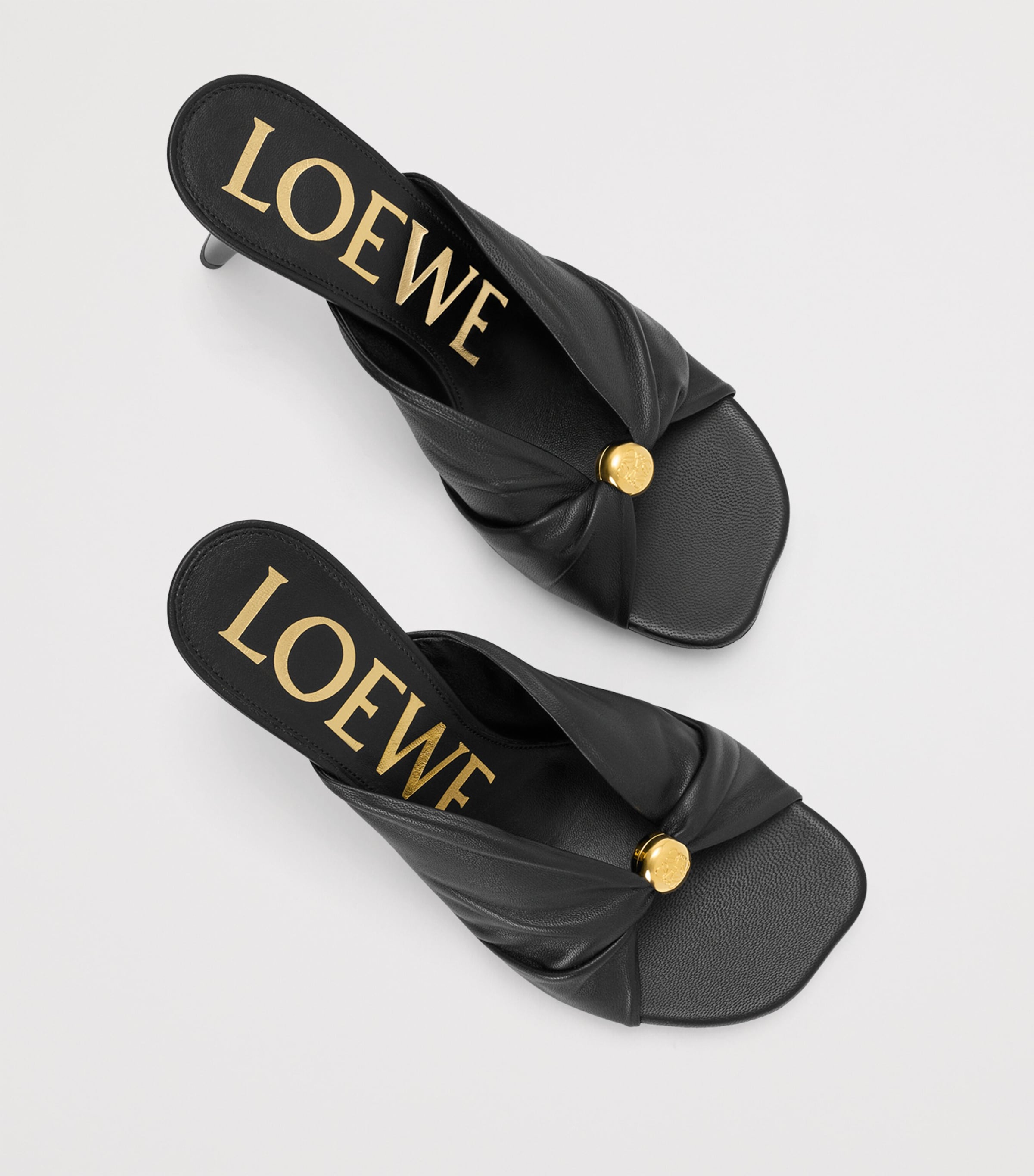 LOEWE x Paula's Ibiza Leather Pebble Heeled Sandals 90 Black Image 4