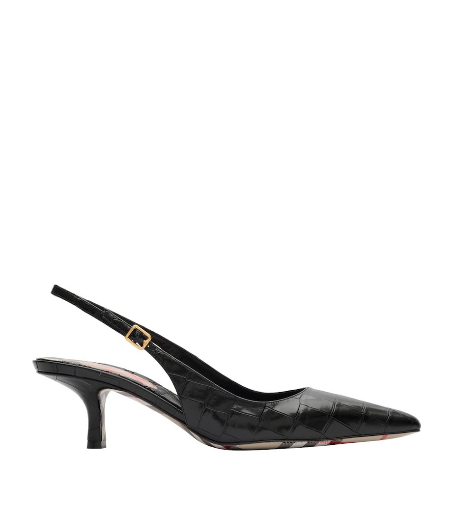 Burberry Leather Croc-Embossed Dame Slingback Pumps 55 Black Image 1