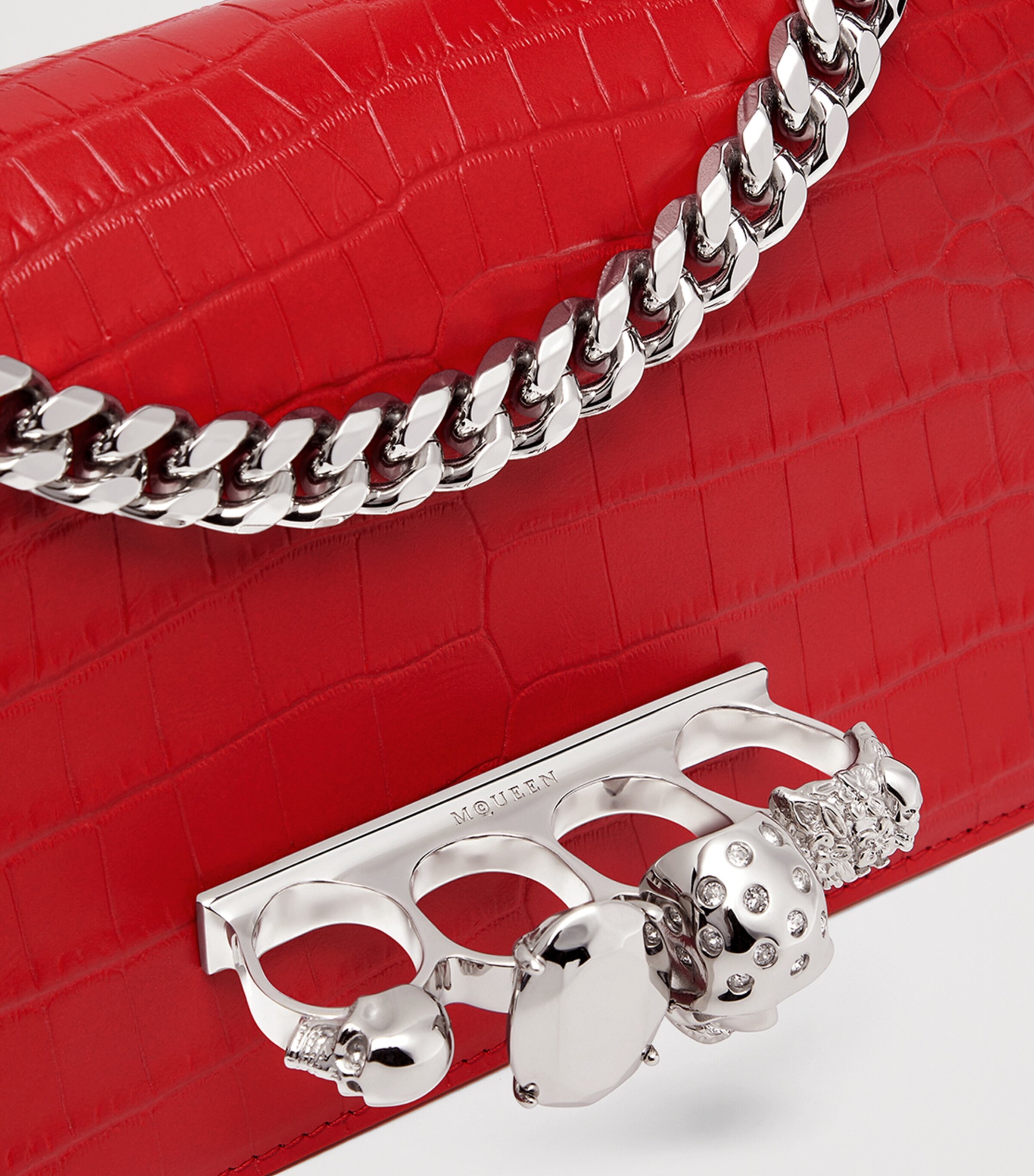 McQueen Croc-Effect Jewelled Top-Handle Bag Image 6