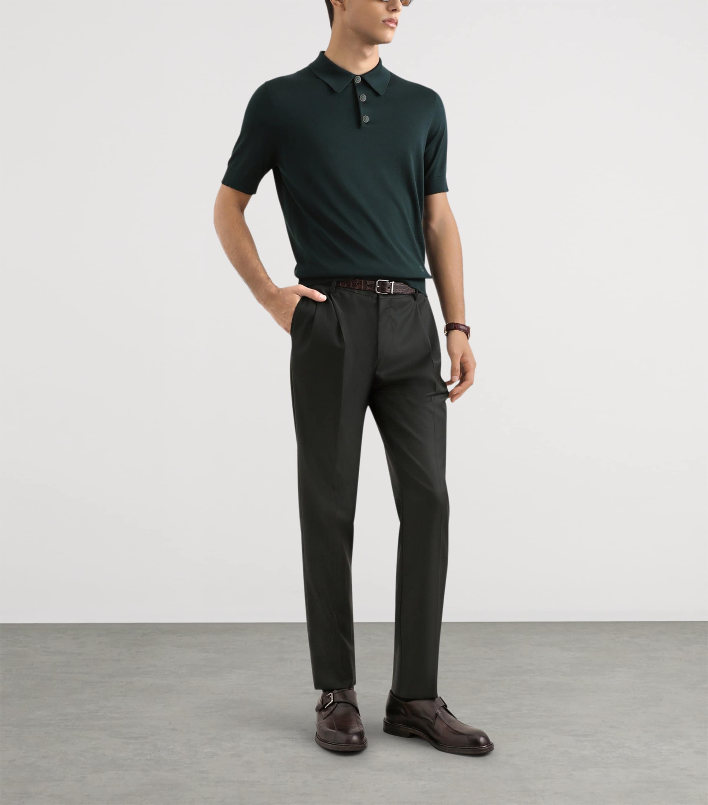 Dolce&Gabbana Mens Silk Polo Sweater Dark Gree Image 2