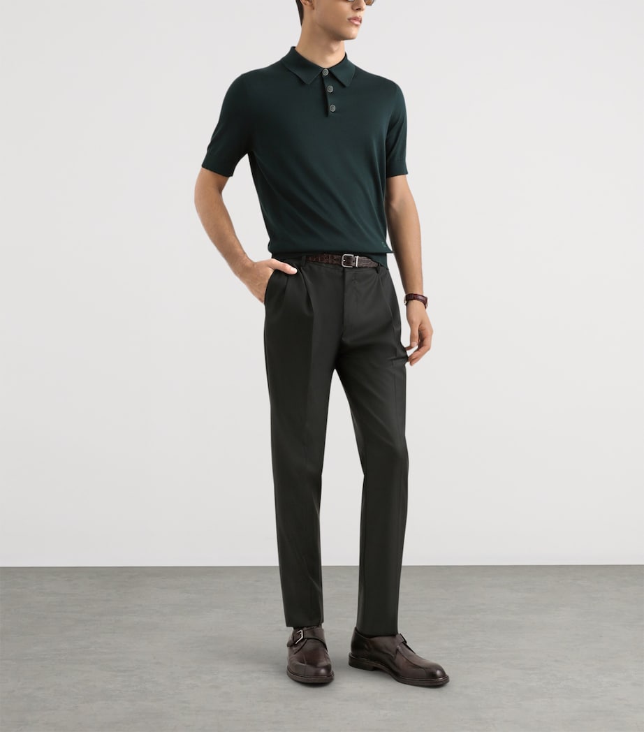 Dolce&Gabbana Mens Silk Polo Sweater Dark Gree Image 2