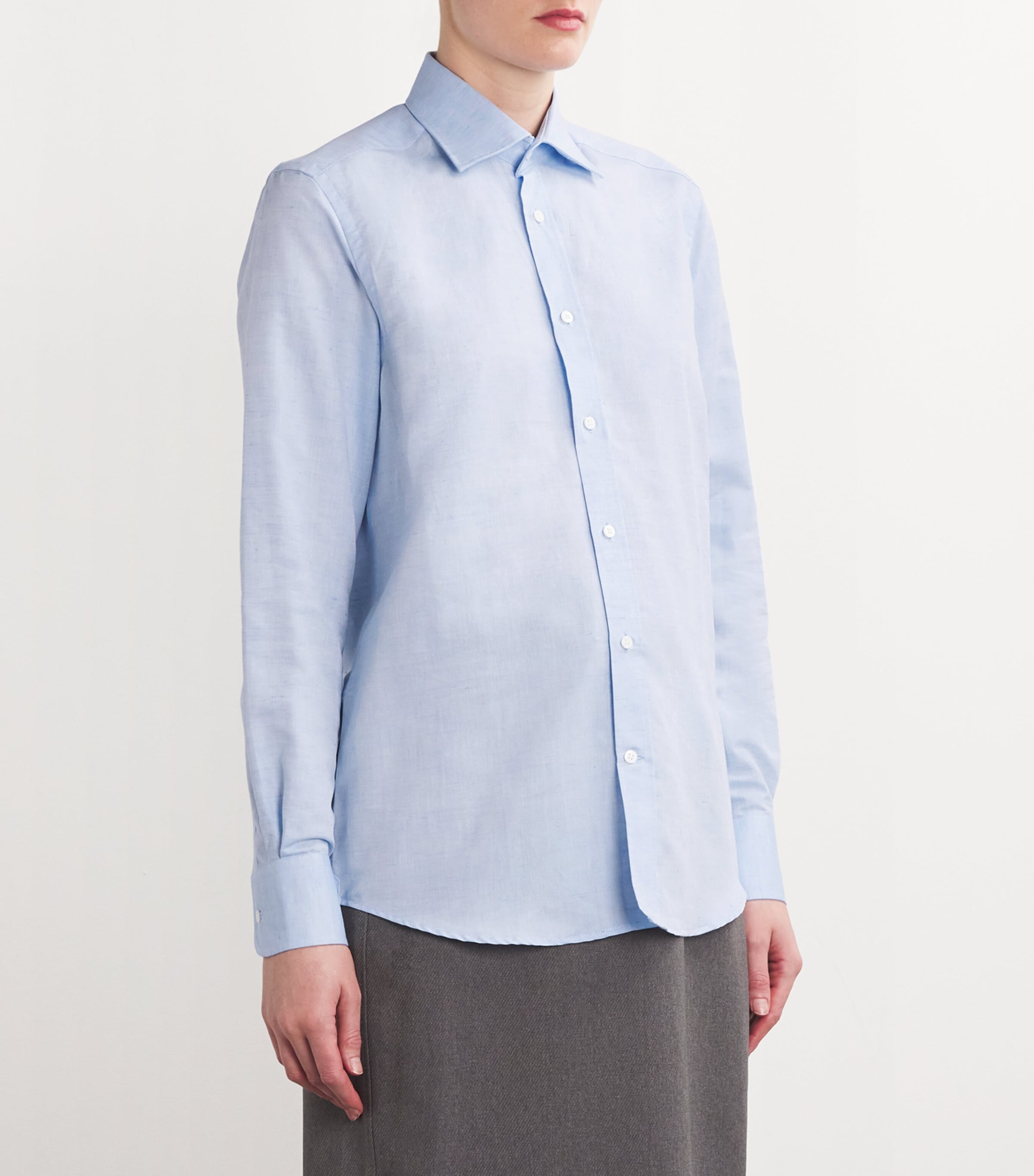 With Nothing Underneath Womens Linen-Cotton Weave The Boyfriend Shirt Celeste Blue Image 3