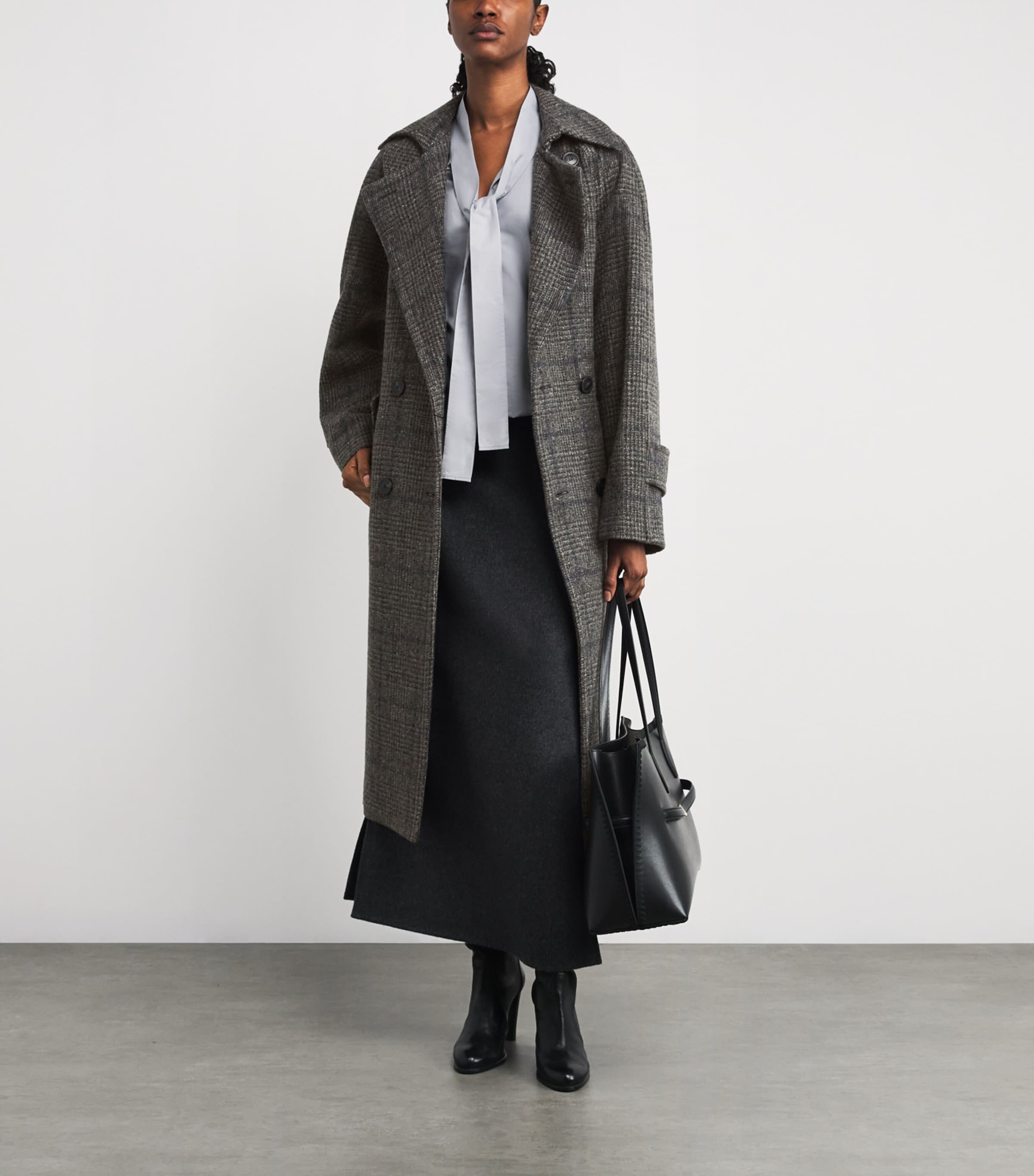 Wool Tweed Prince of Wales Check Overcoat DARK GREY Image 2