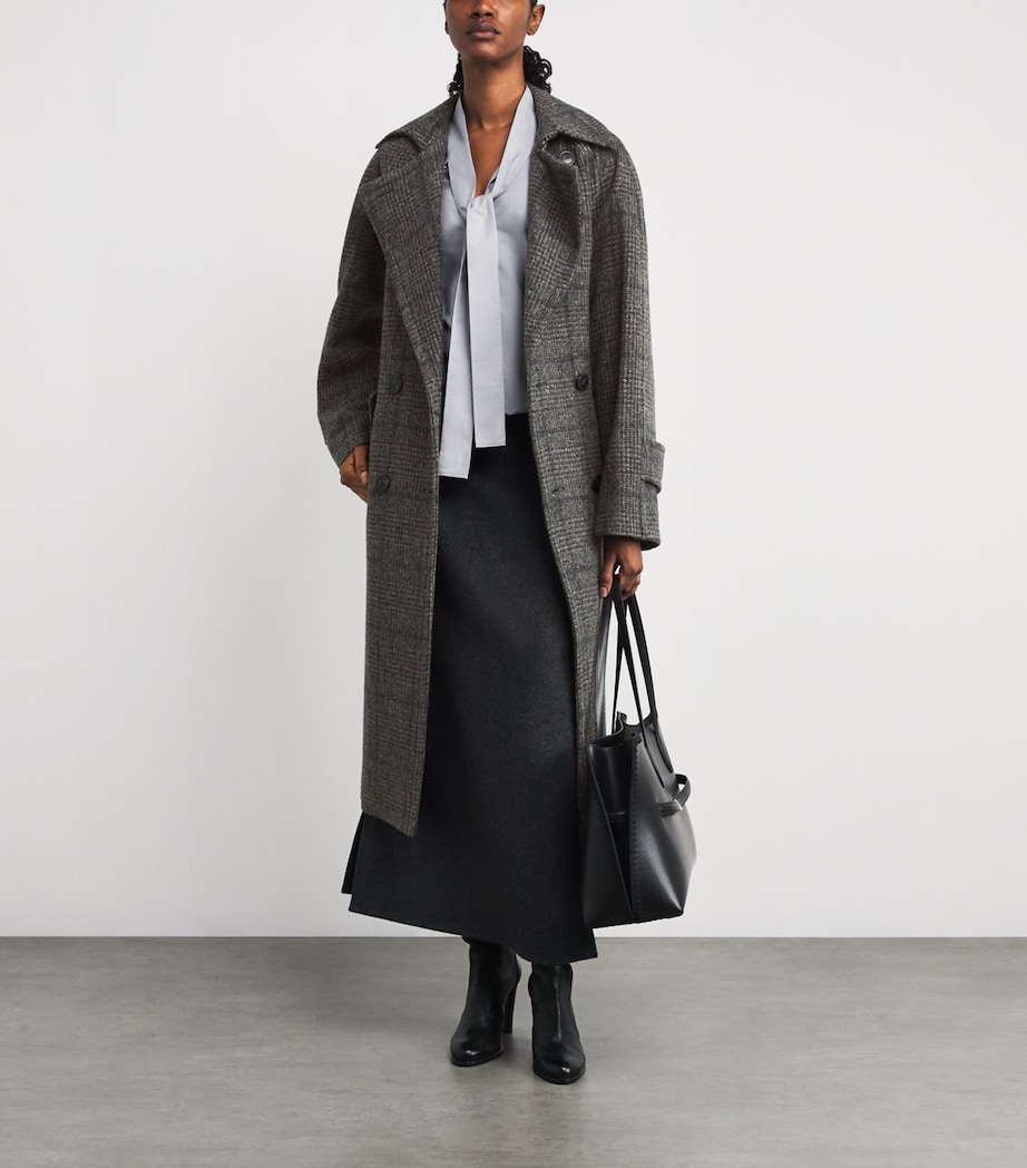 Wool Tweed Prince of Wales Check Overcoat DARK GREY Image 2