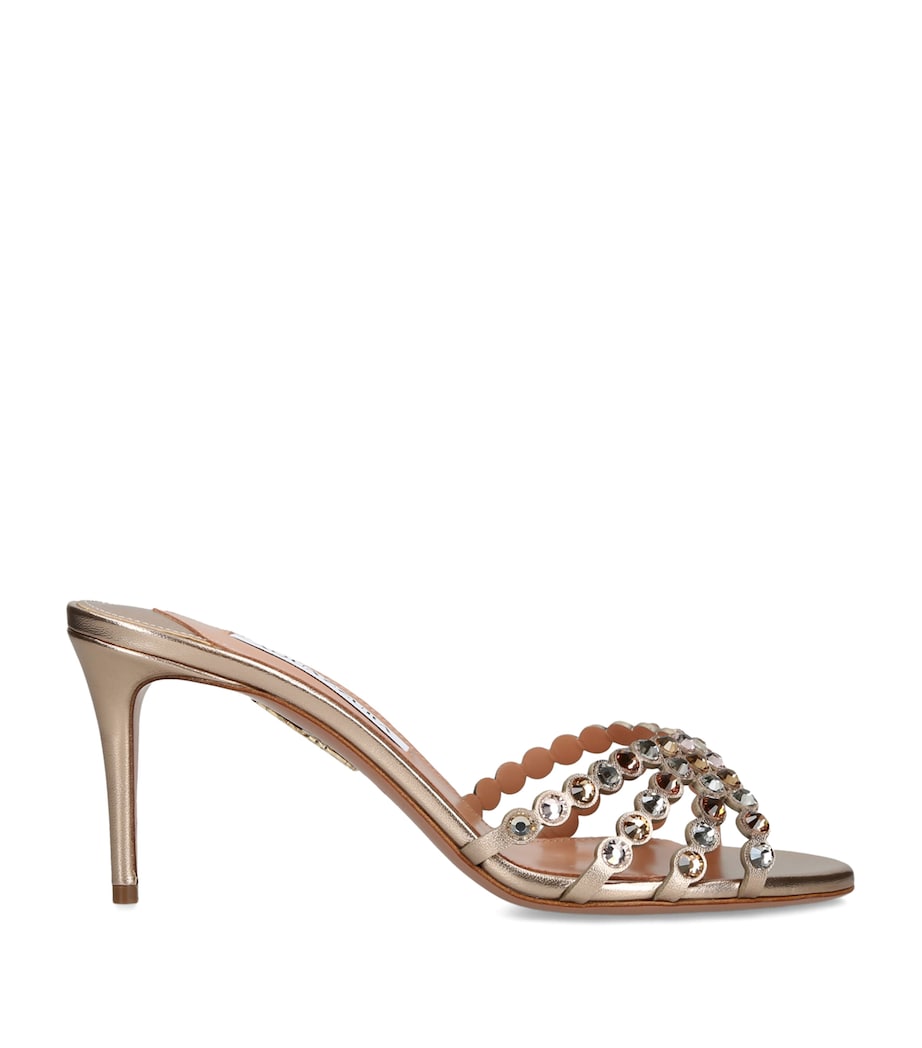 Aquazzura Metallic Leather Embellished Tequila Mules 75 Bronze Image 1