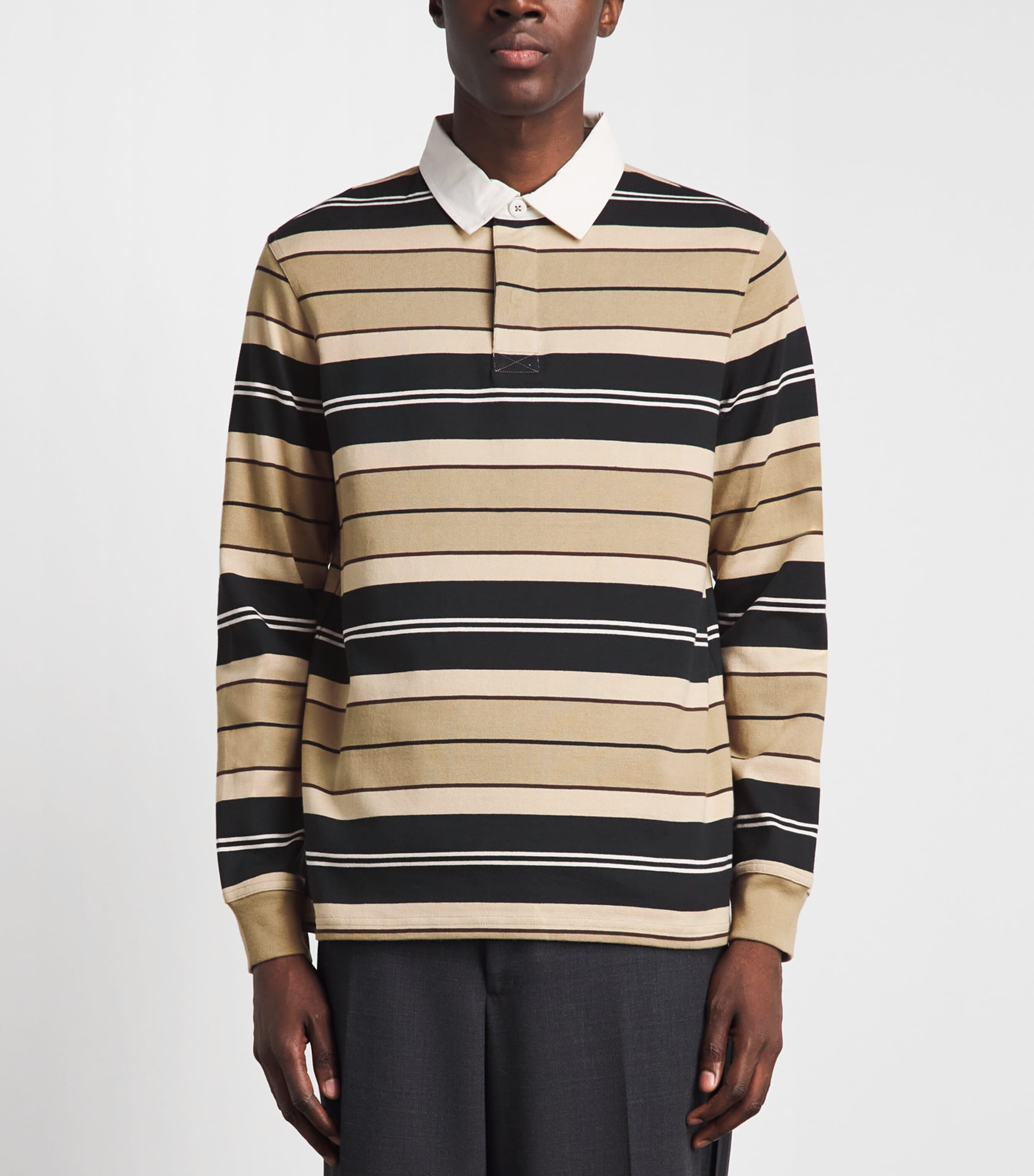 Barbour Mens Cotton Stripe Frith Rugby Polo Shirt Stone Image 4