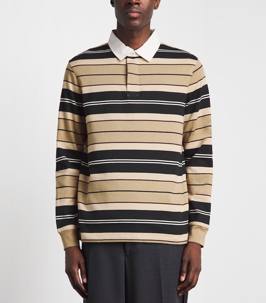Barbour Mens Cotton Stripe Frith Rugby Polo Shirt Stone Image 4