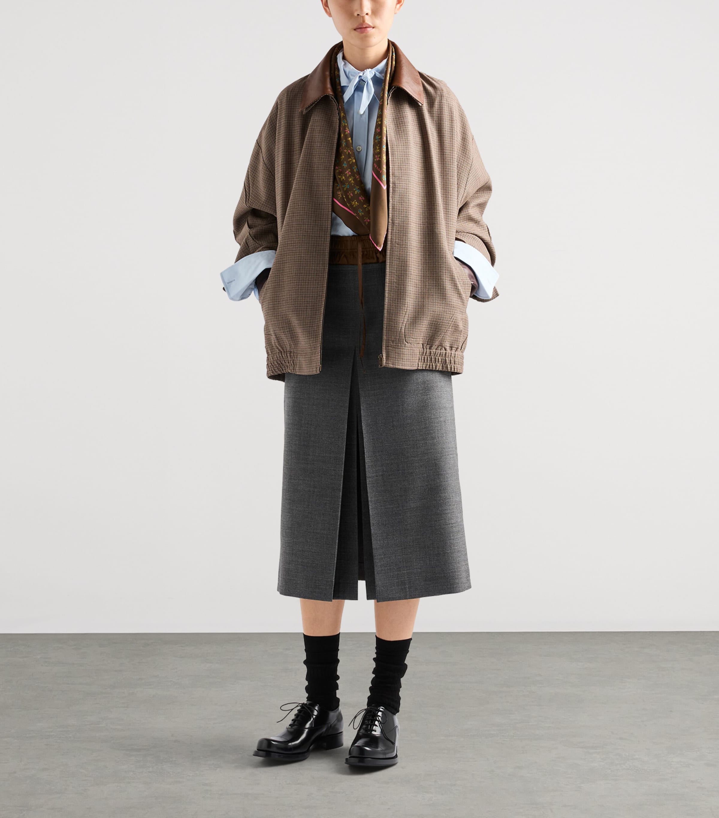 Prada Womens Wool Rush Stitch Midi Skirt Grey Image 2