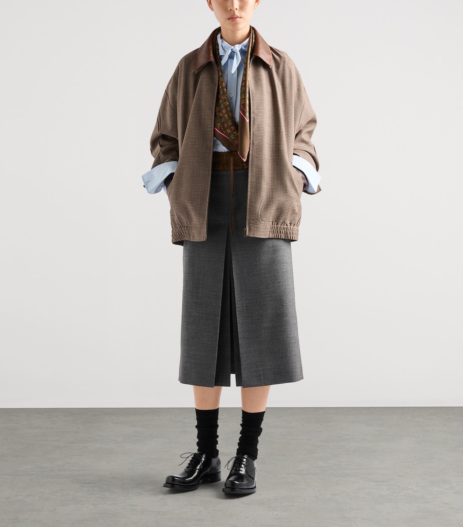 Prada Womens Wool Rush Stitch Midi Skirt Grey Image 2