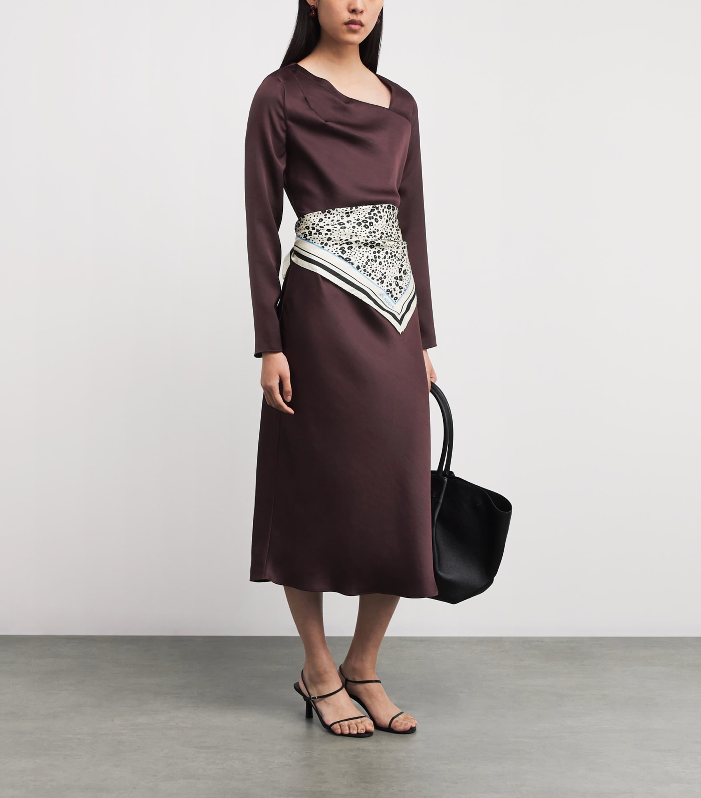 Satin Asymmetric Midi Dress AUBERGINE Image 2