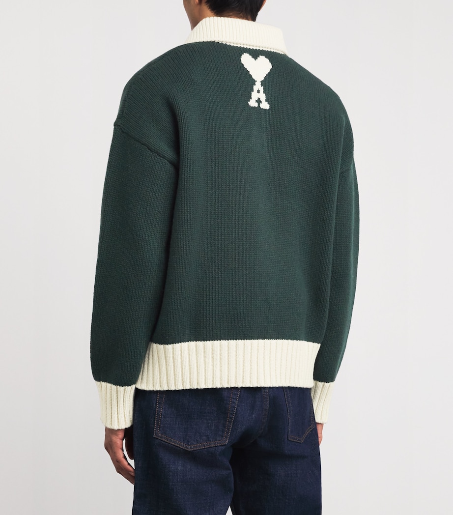 Wool-Blend Intarsia Polo Sweater A014 EVERGREEN Image 4