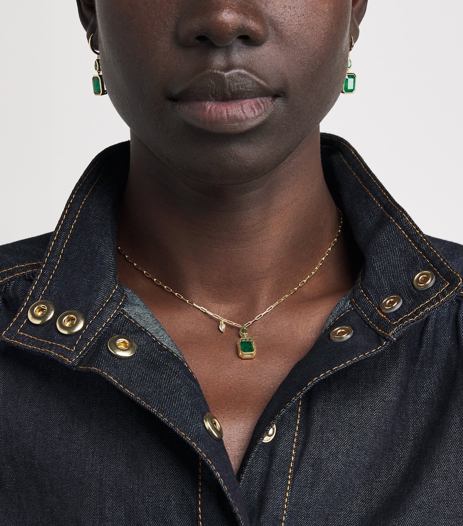 Yellow Gold, Emerald and Diamond Double Drop Necklace YELLOW GOLD Image 2