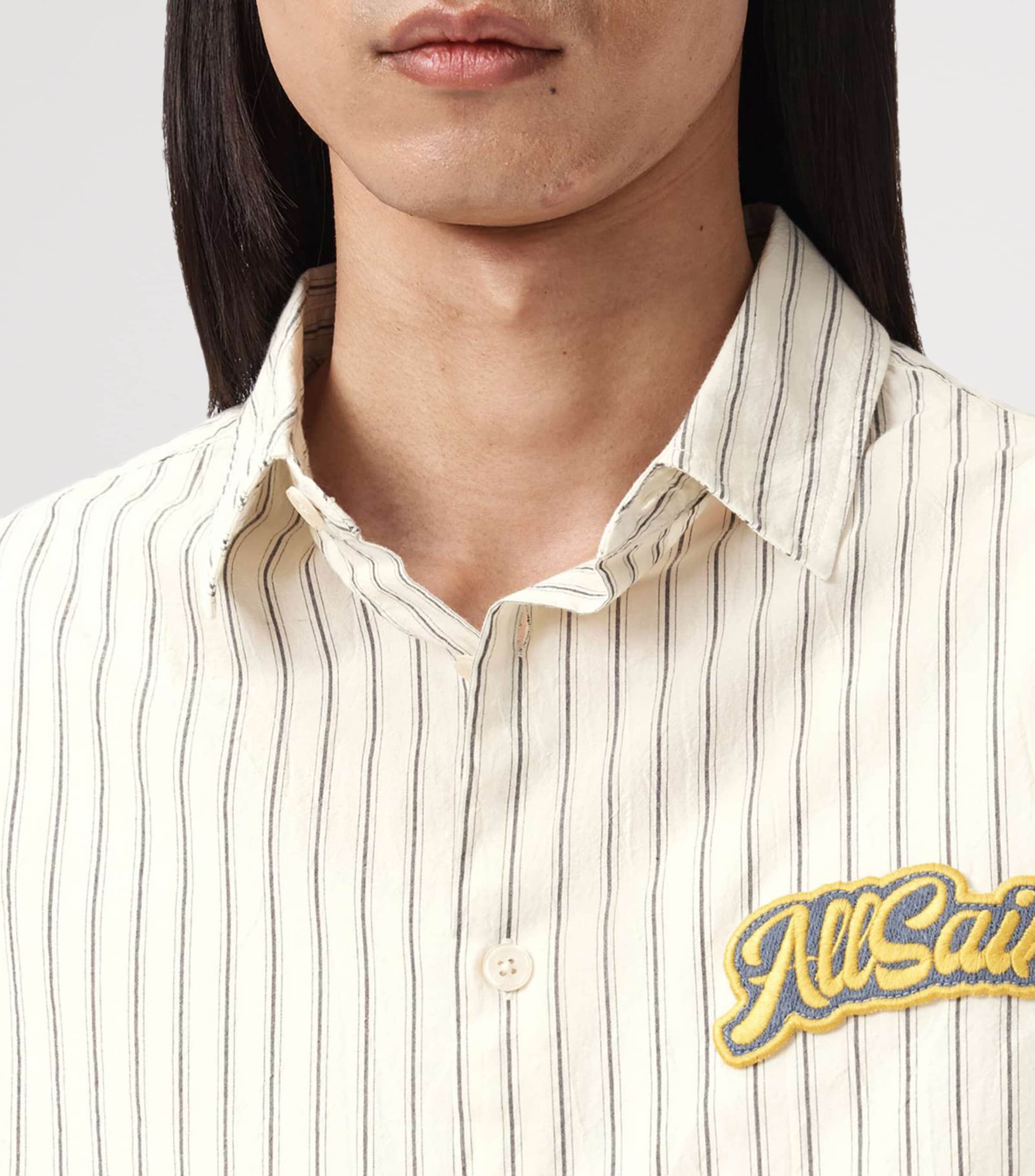 AllSaints Mens Organic Cotton Stripe Shirt Pebble White Image 5