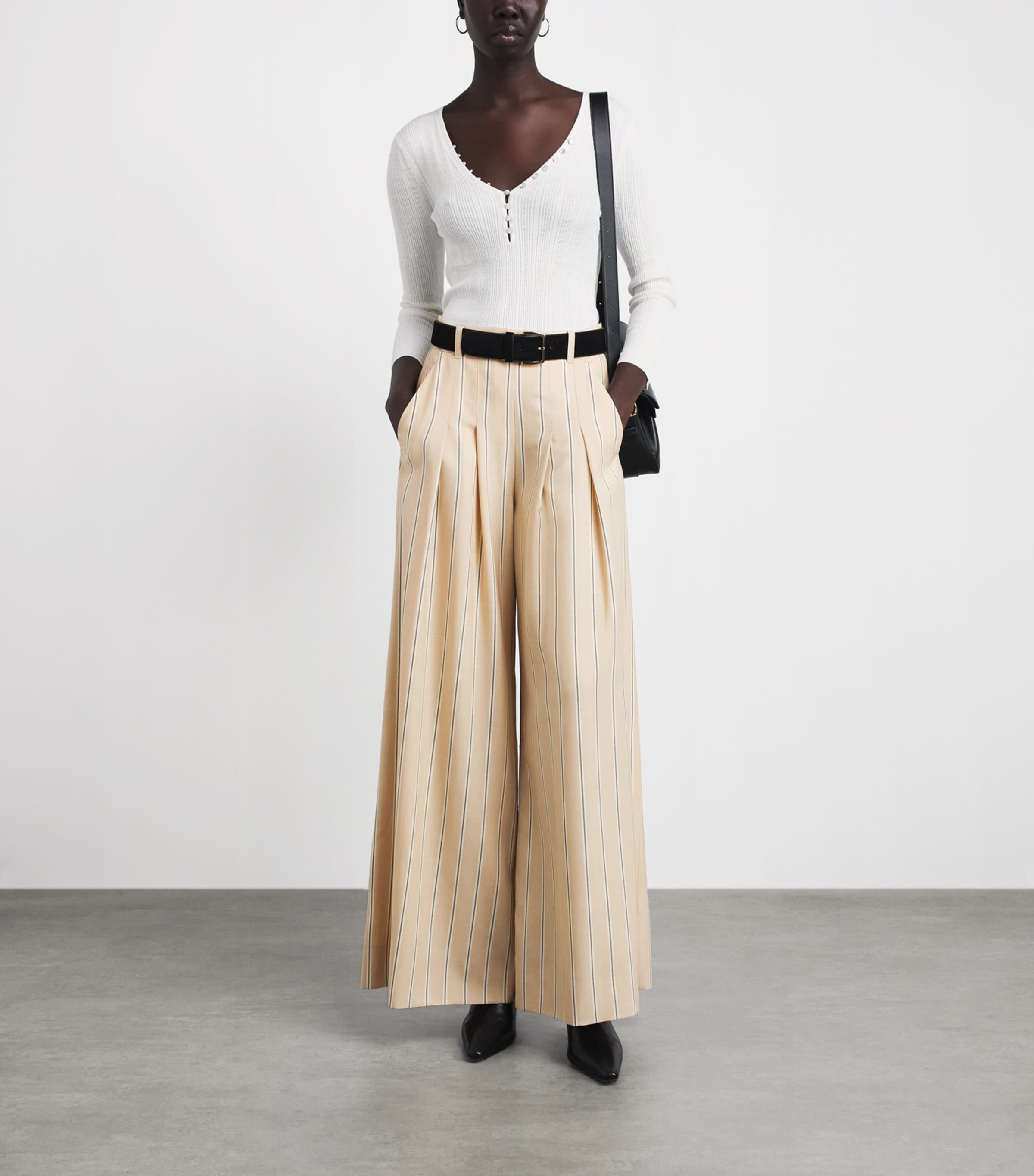 ME+EM Womens Wool-Blend Ultra-Wide Trousers Pale Stone Image 2