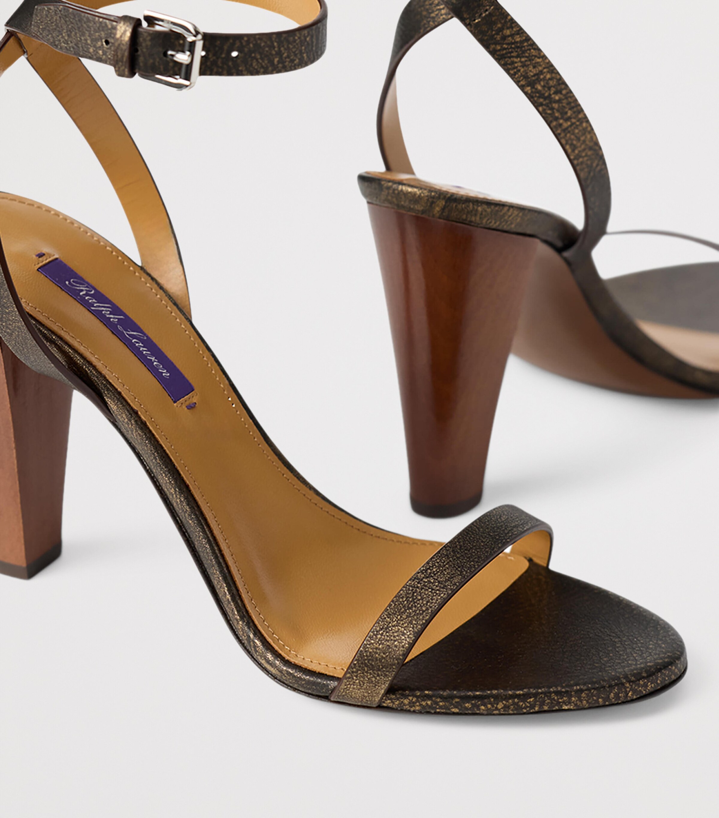 Ralph Lauren Collection Leather Graison Heeled Sandals 95 Bronze Image 5