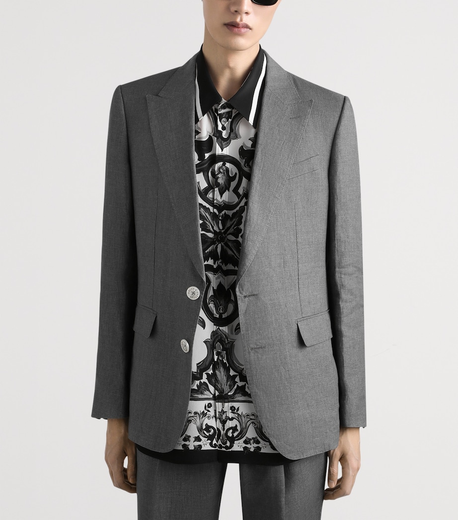 Linen Single-Breasted Blazer N0701-LIGHT GREY 7 Image 4