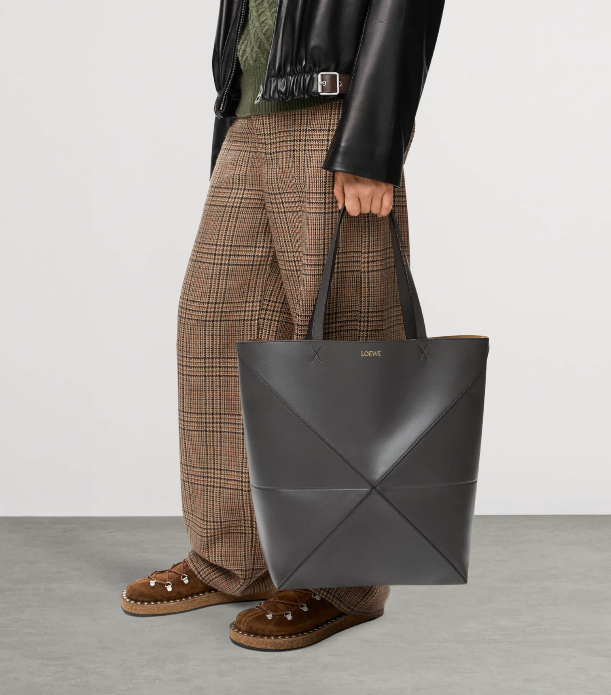 LOEWE Extra Large Leather Puzzle Fold Tote Bag Dark Grey Image 2