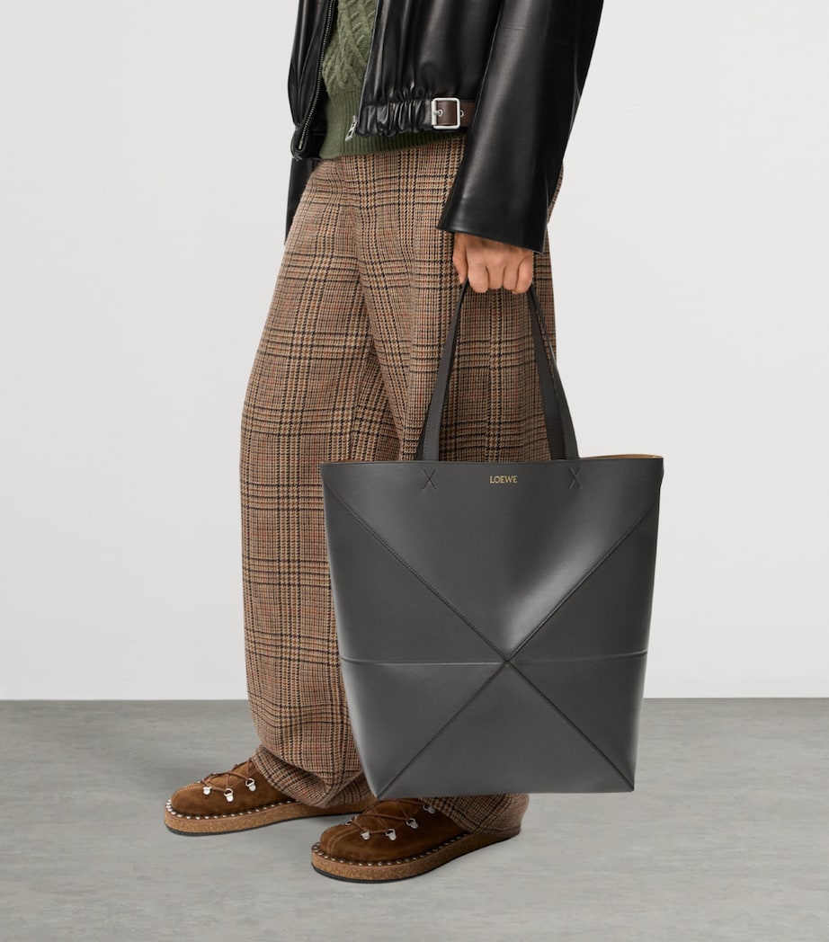 LOEWE Extra Large Leather Puzzle Fold Tote Bag Dark Grey Image 2