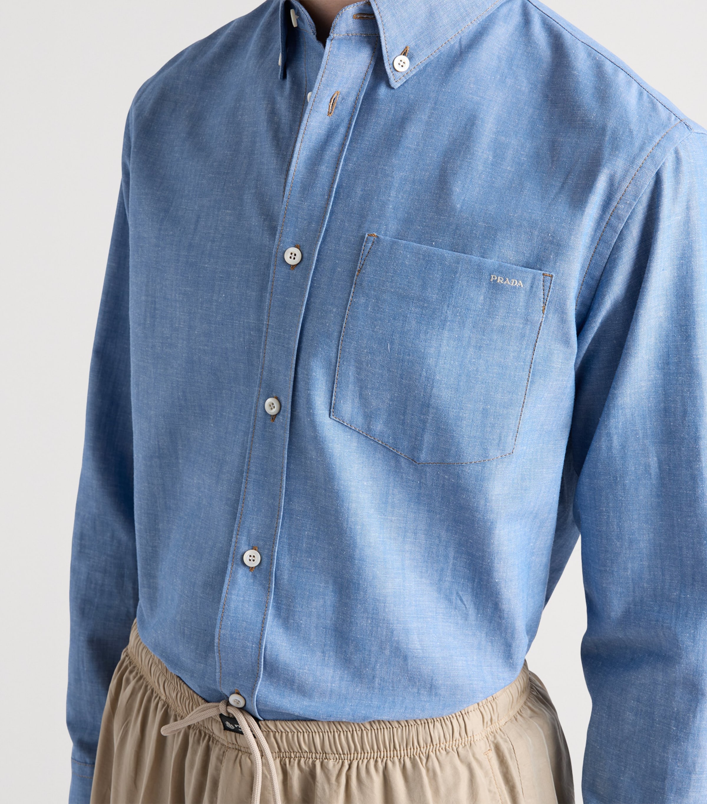 Prada Mens Cotton Chambray Shirt Blue Image 4