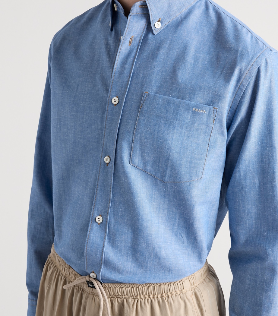 Prada Mens Cotton Chambray Shirt Blue Image 4