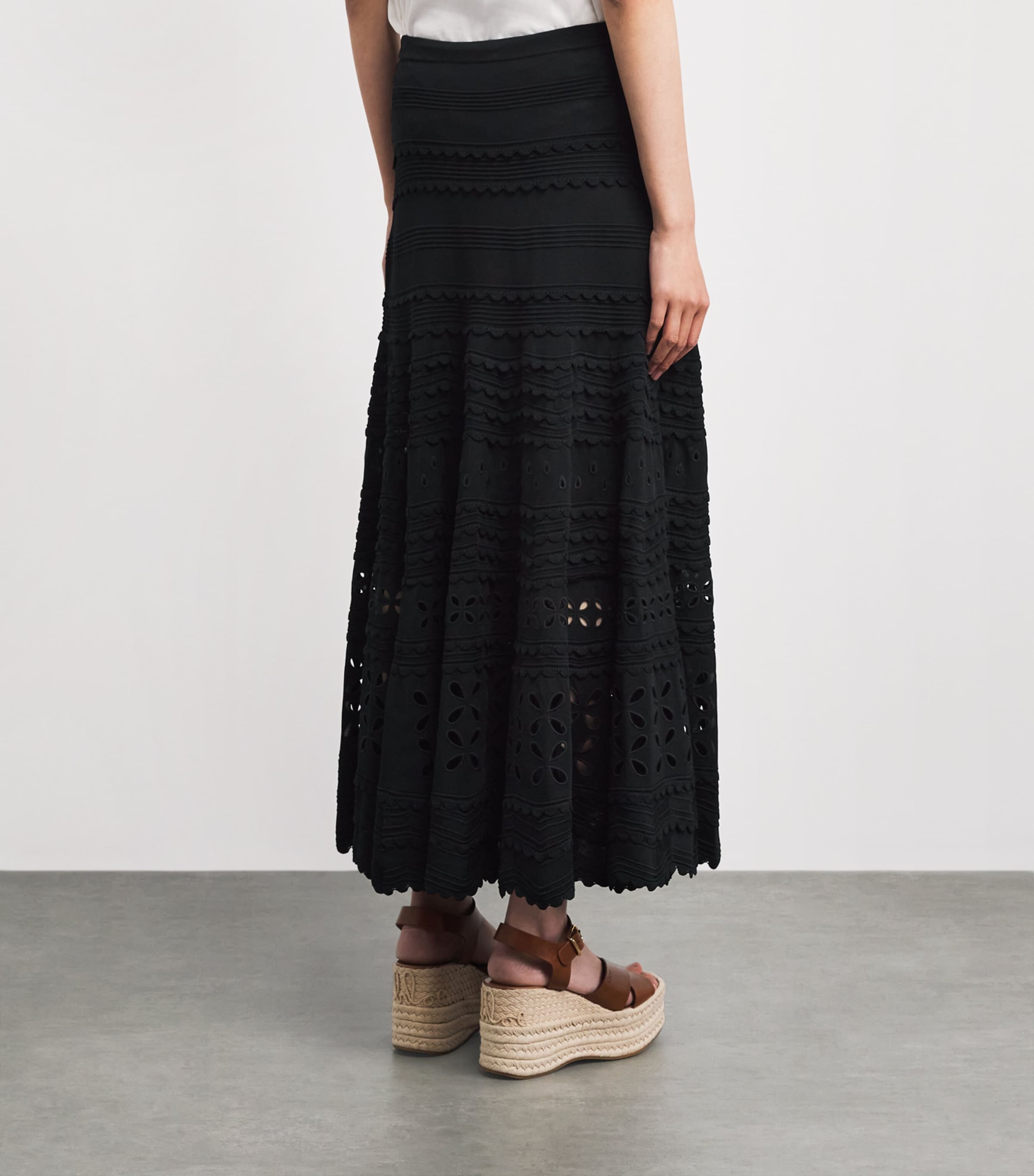 Ulla Johnson Womens Eyelet-Knit Annisa Midi Skirt Noir Image 5