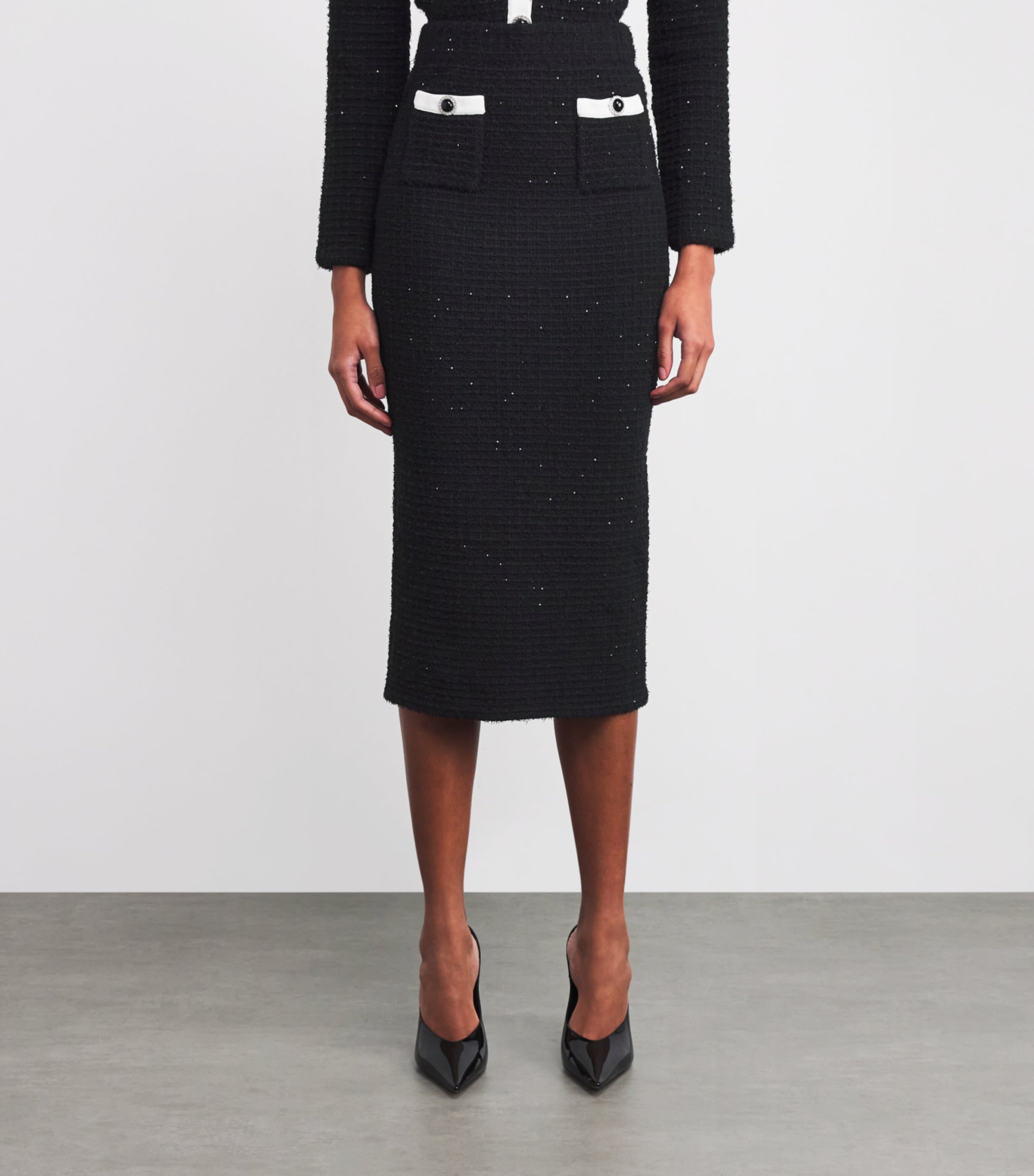 Textured Midi Skirt BLACK Image 3