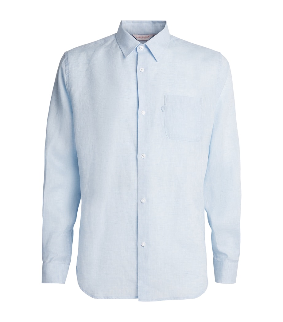 Derek Rose Mens Linen Monaco Shirt Blu Image 1