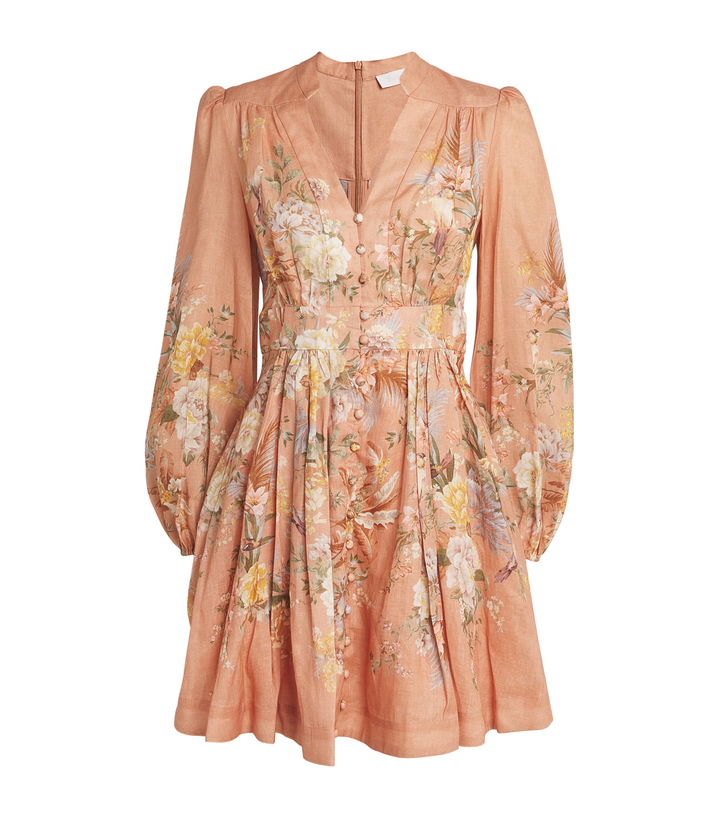Shop Zimmermann Linen Floral Mini Shirt Dress