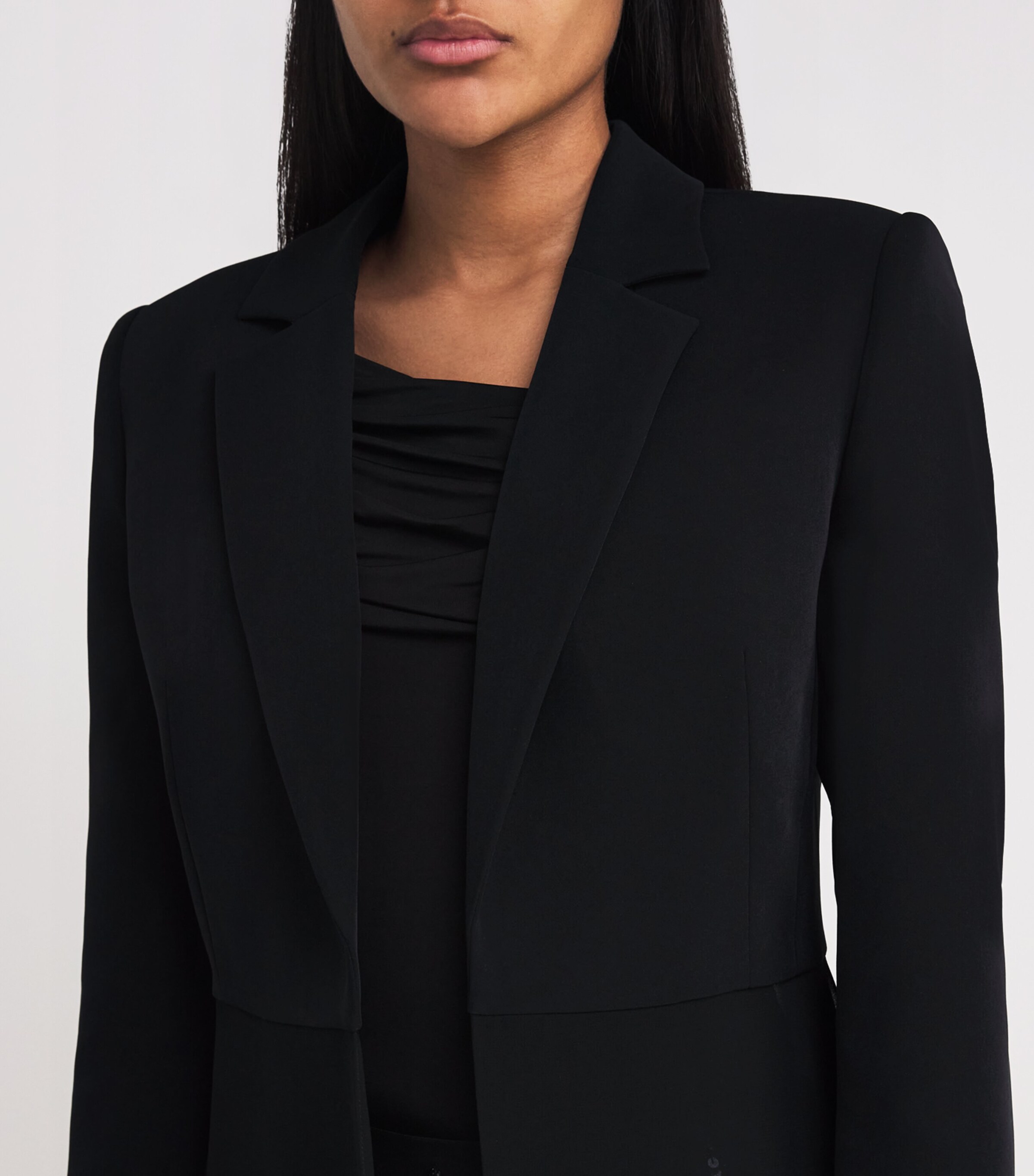 Chiffon-Trimmed Blazer 001 BLACK Image 6