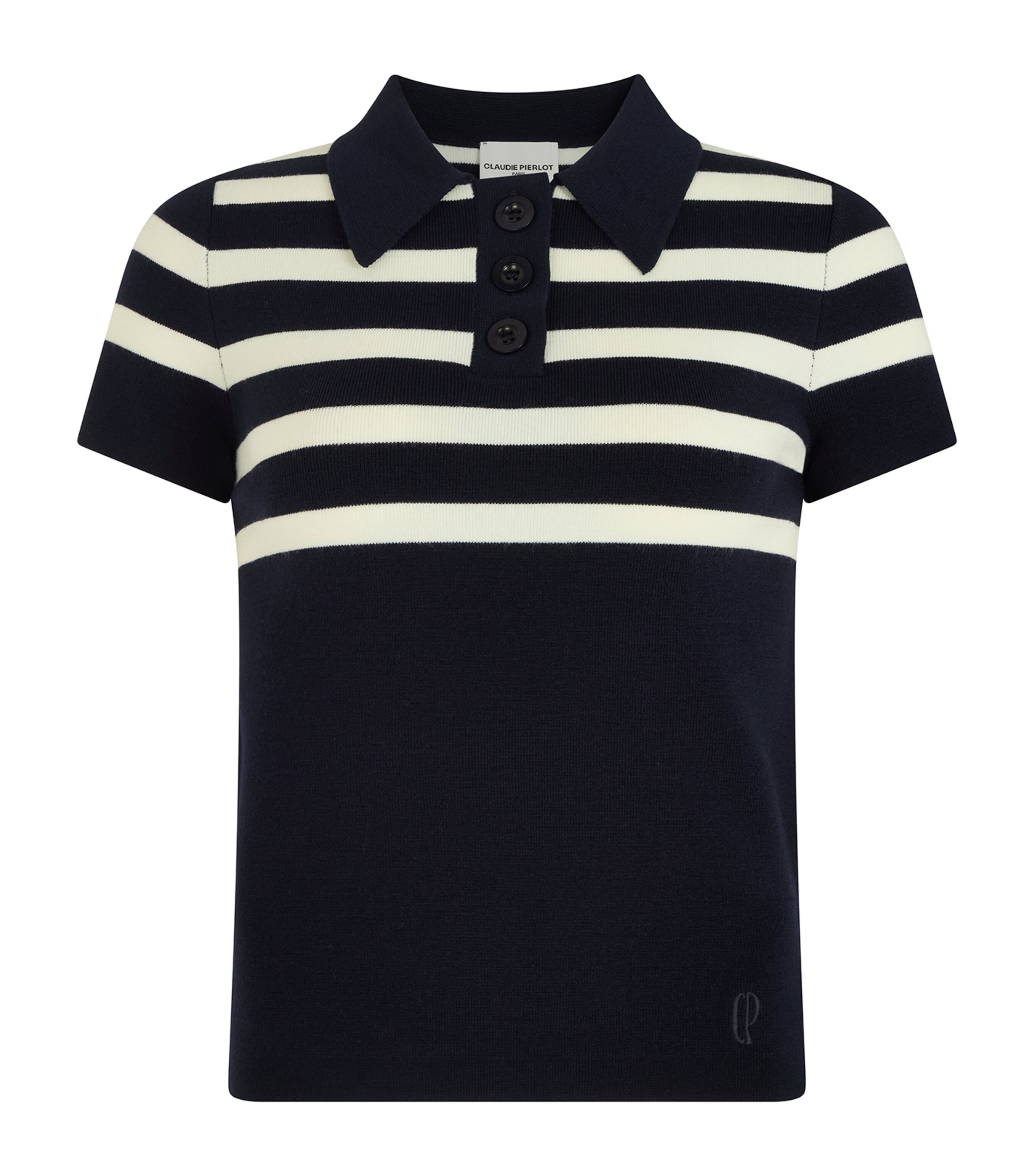 Claudie Pierlot Womens Dual-color Striped Slim-fit Stretch-knit Polo Shirt In Black