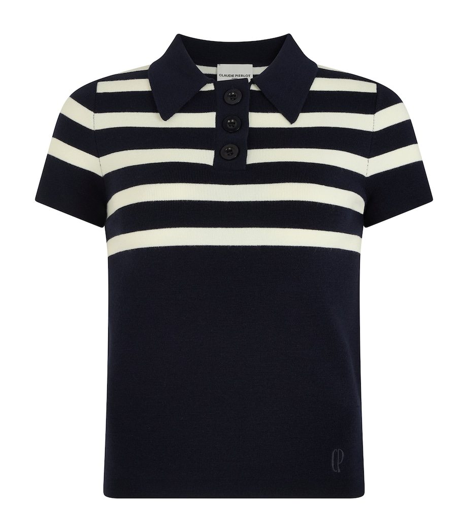 Knitted Stripe Polo Top DUAL-COLOR Image 1