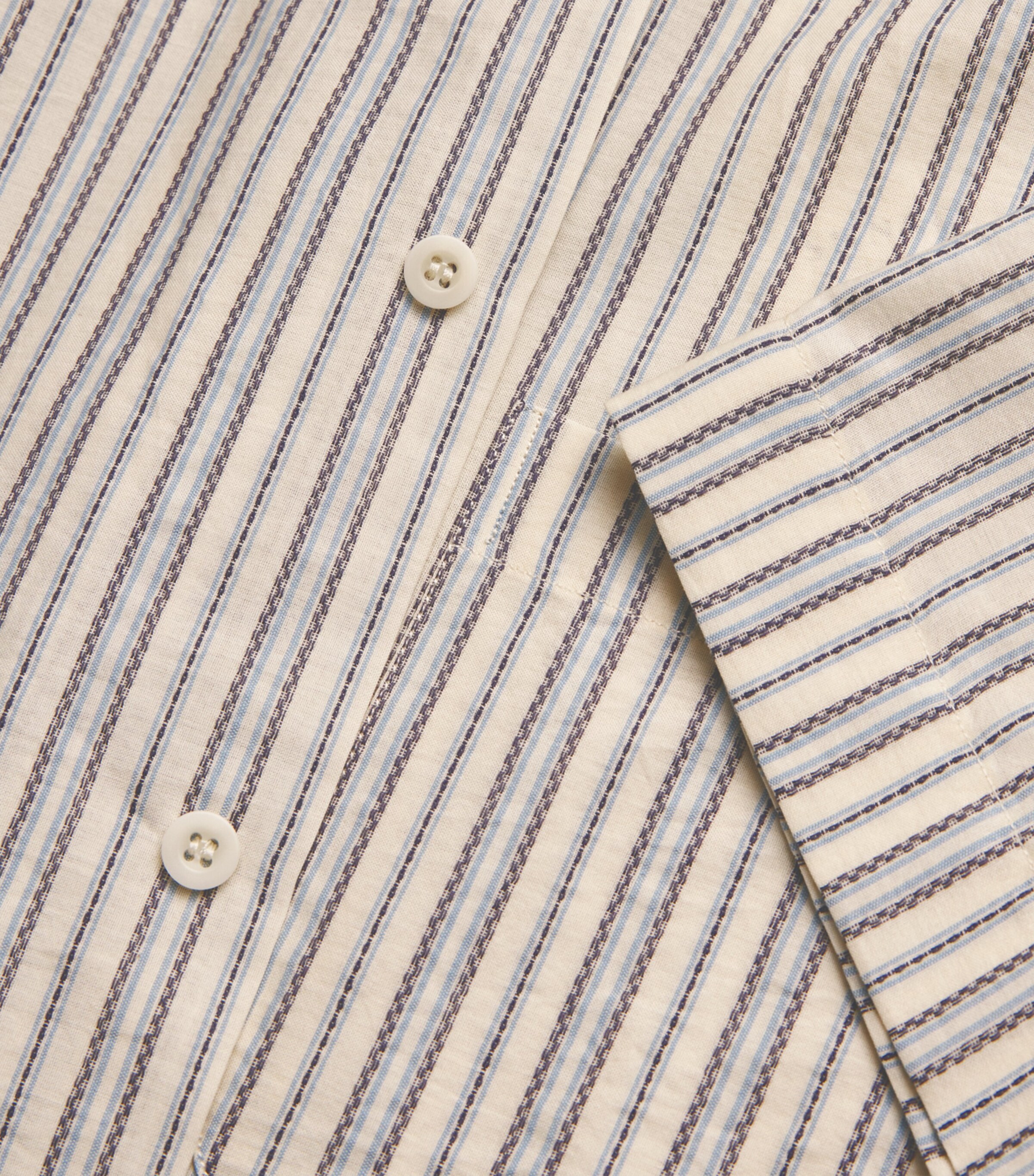 Sunspel Mens Cotton Embroidered Stripe Shirt Stnj Ecru/denm Multi Image 5