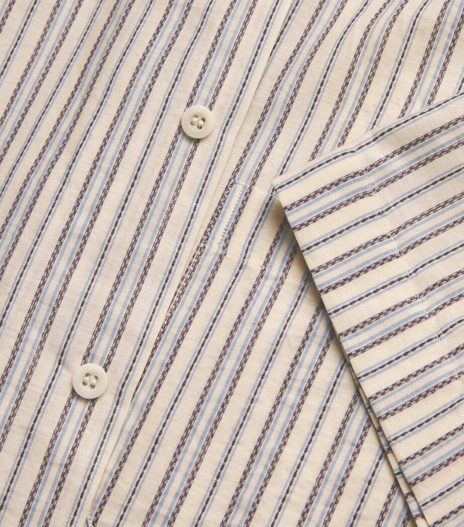 Sunspel Mens Cotton Embroidered Stripe Shirt Stnj Ecru/denm Multi Image 5