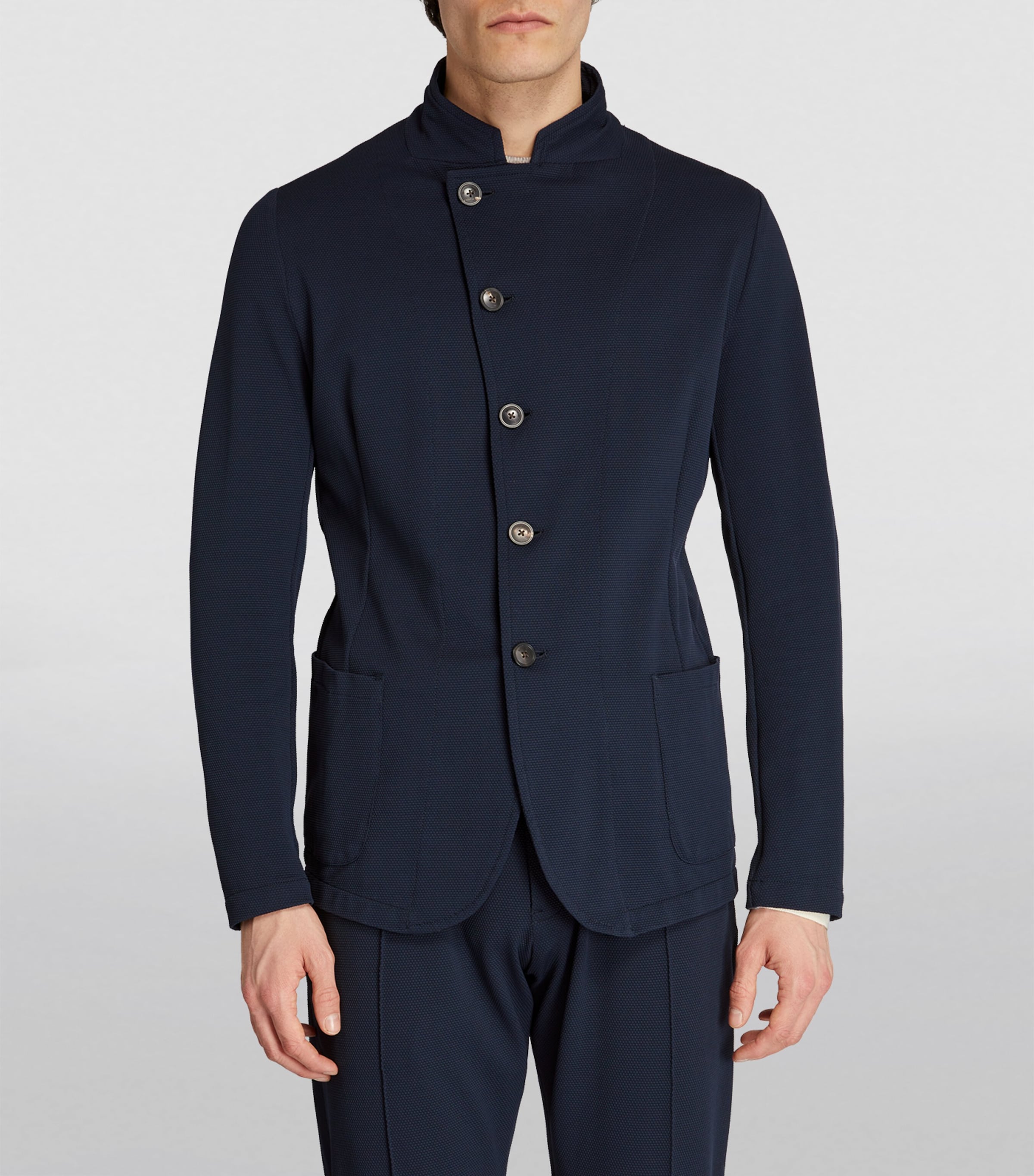 Emporio Armani Blue Nehru-Collar Blazer | Harrods US