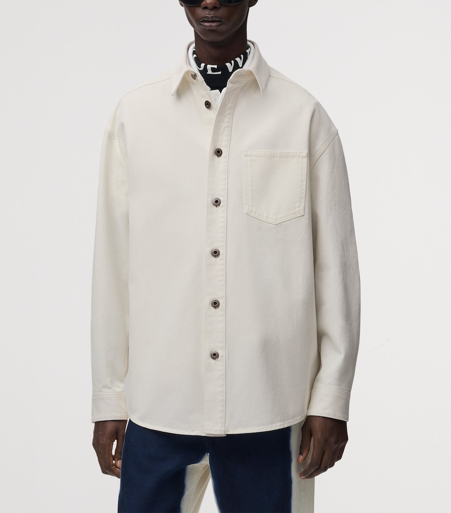 LOEWE Mens Denim Anagram-Patch Overshirt White Image 3