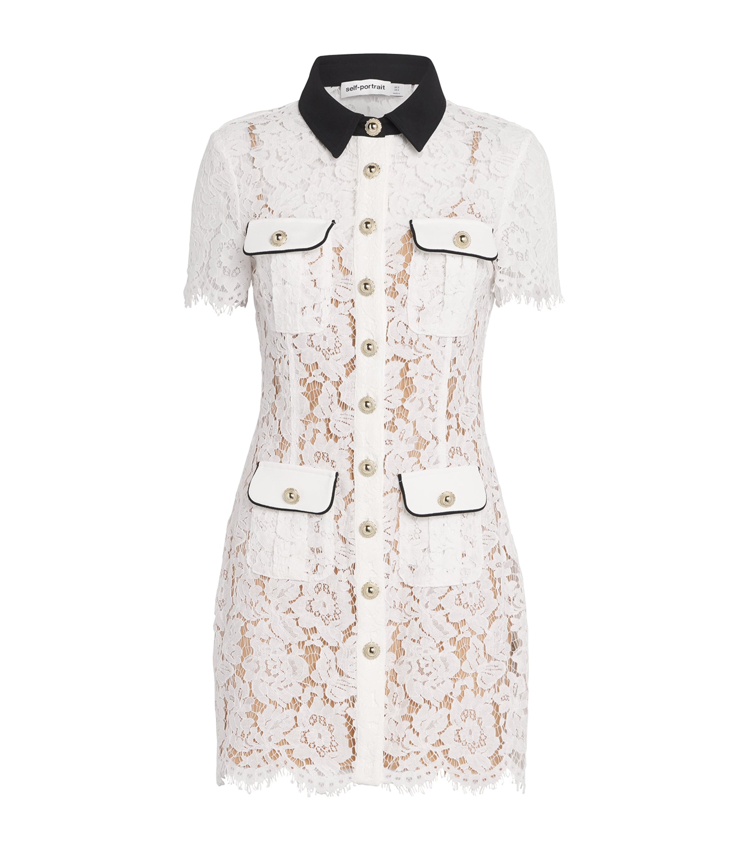 Self-portrait Delicate Lace Dress With Structured Pockets In White