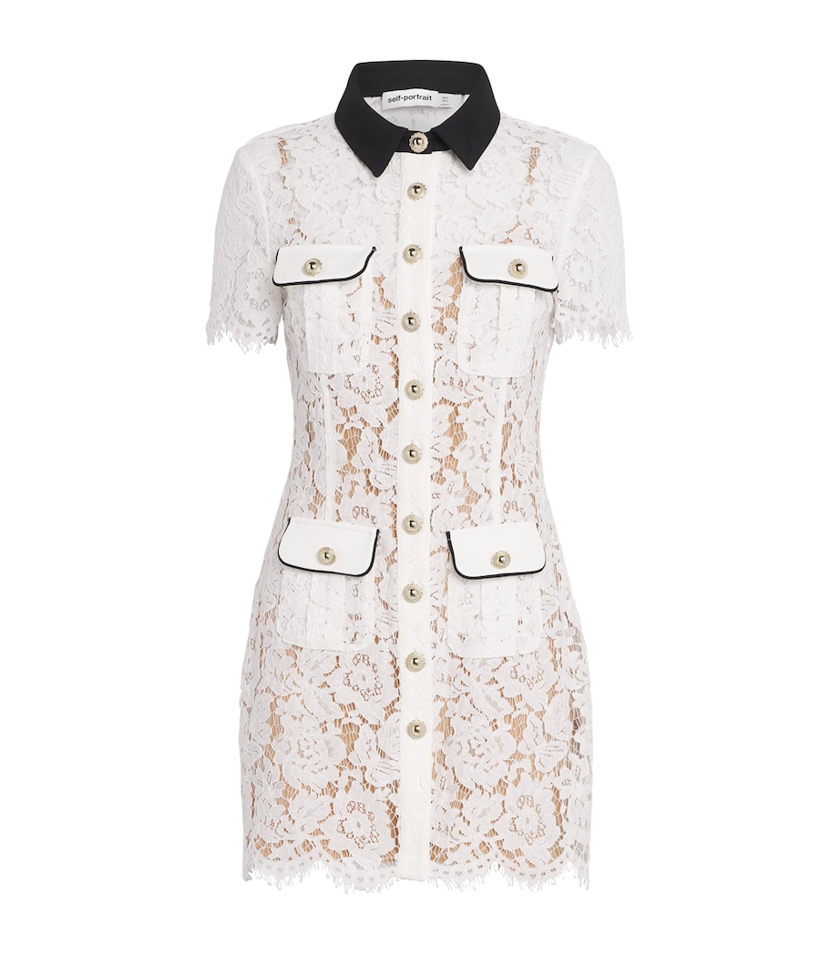 Lace Contrast-Collar Mini Dress WHITE Image 1