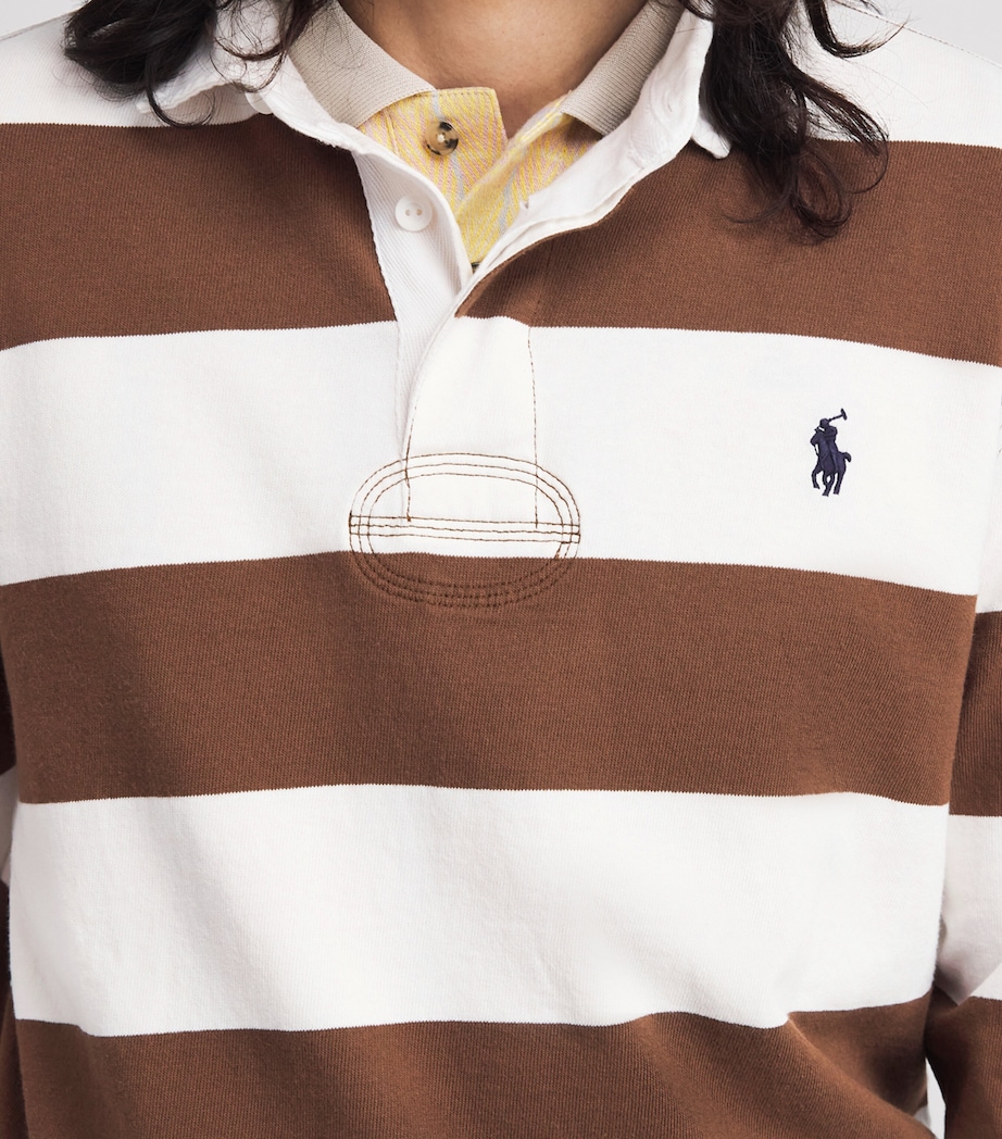 Polo Ralph Lauren Mens Cotton Stripe Rugby Shirt Pale Rsset/trphy Crm Image 3
