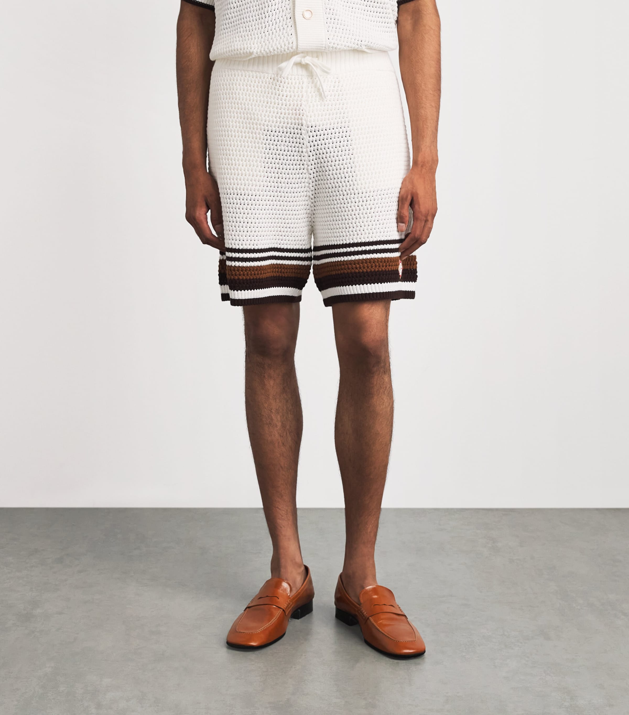 Casablanca Mens Crochet Stripe Shorts White / Brown Image 4
