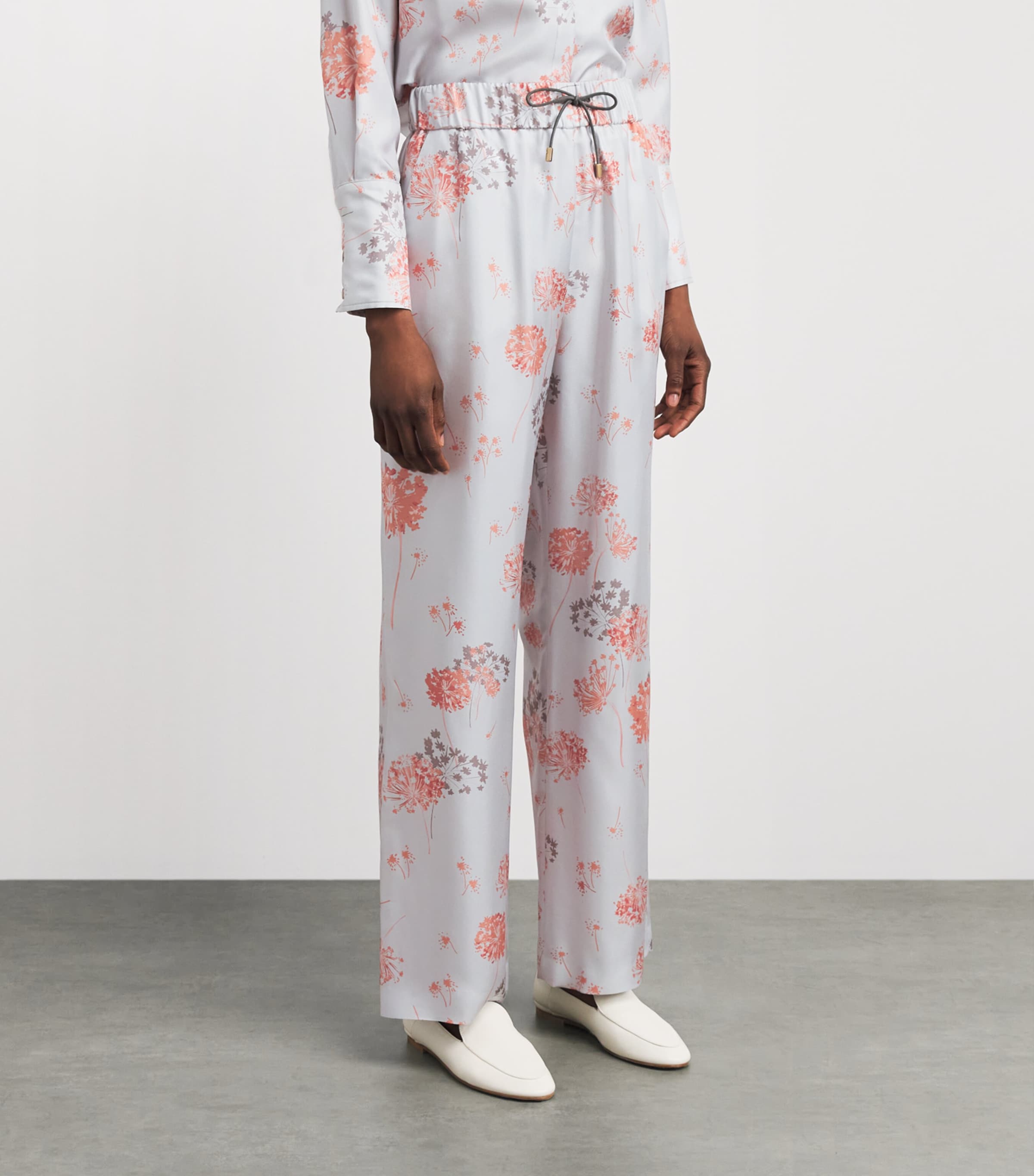 Colombo Womens Silk Floral Wide-Leg Trousers Flower Print Blue Sky Image 4