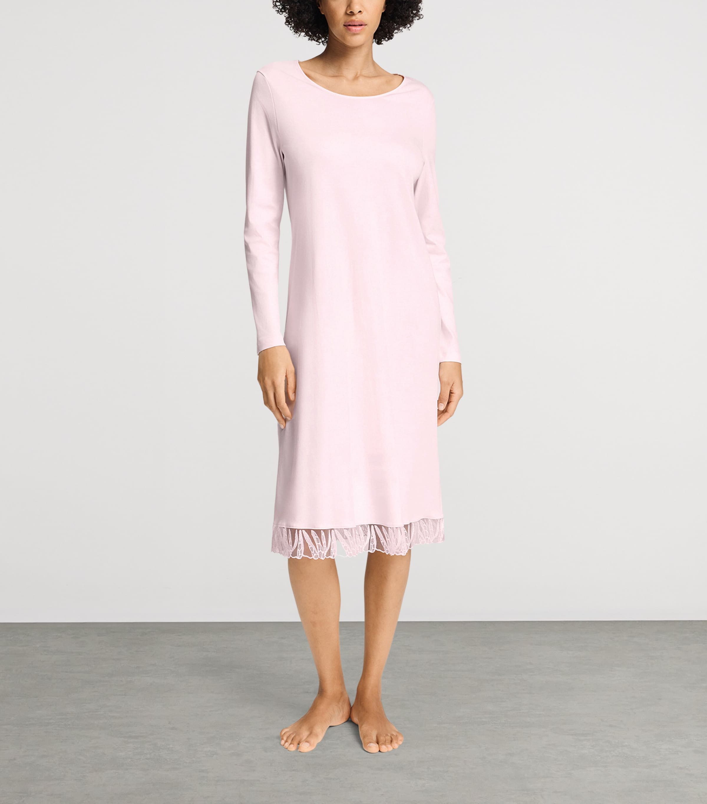 Hanro Womens Cotton Rosaria Long-Sleeve Nightdress Rose Bath Image 2