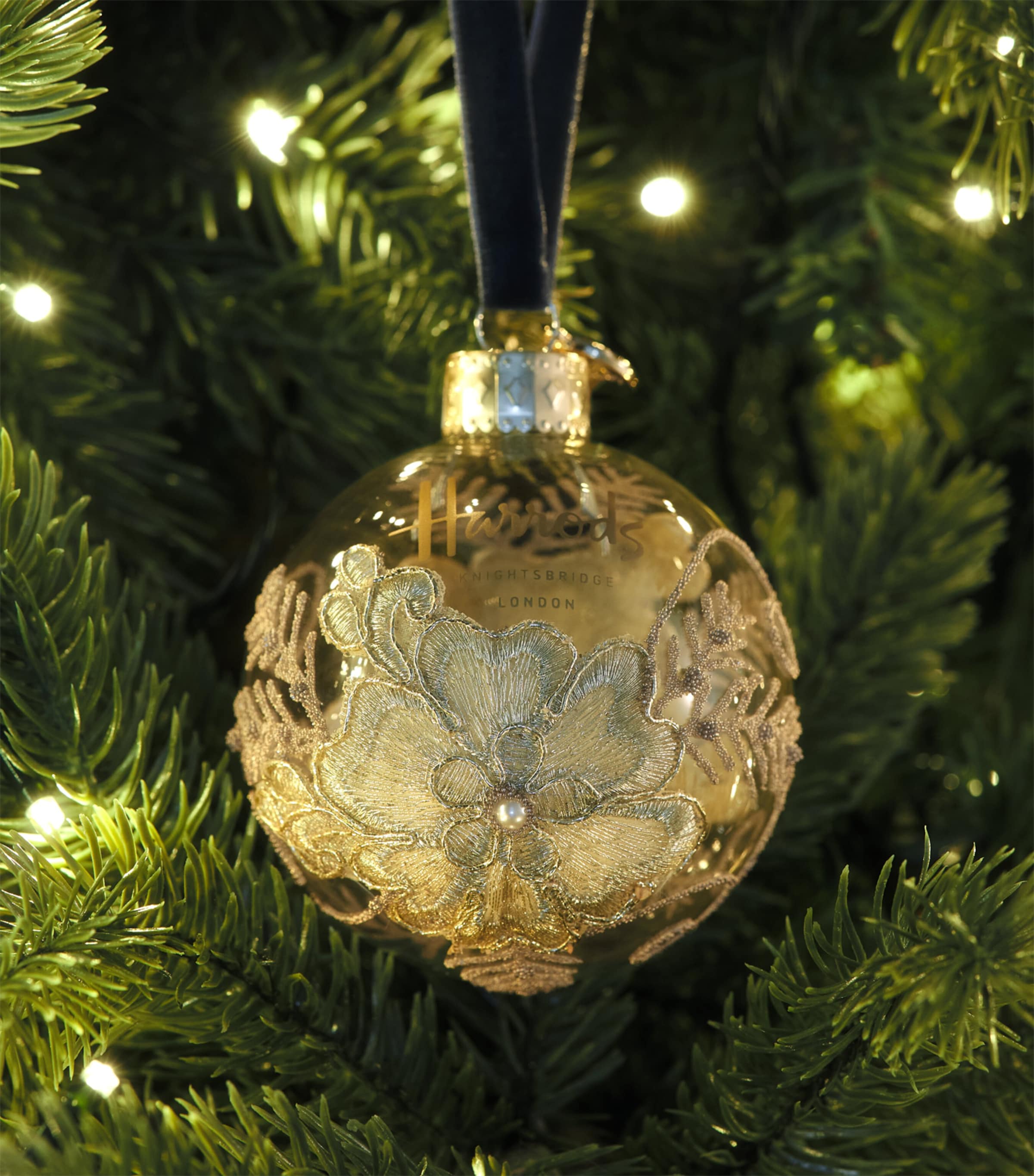 Harrods Embroidered Flower Bauble Image 3