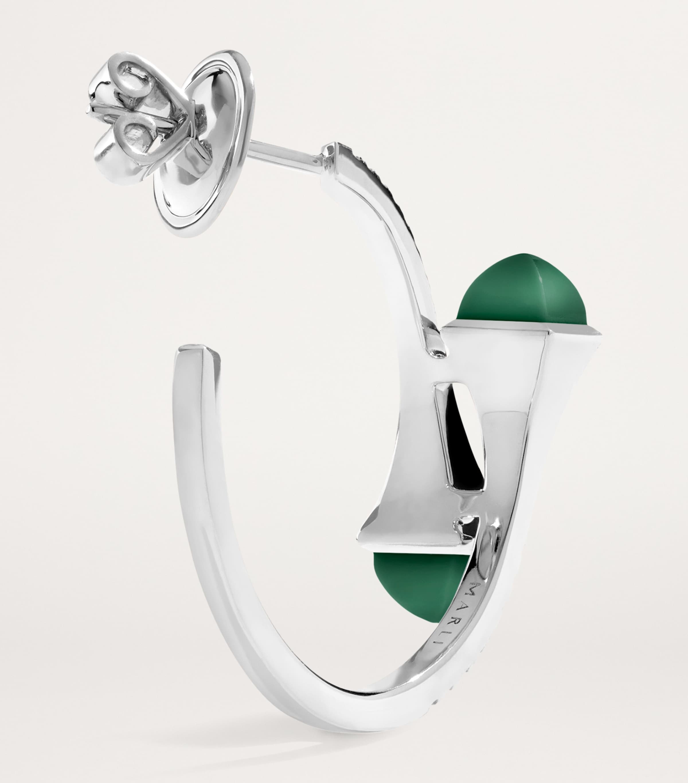 MARLI New York White Gold, Diamond and Green Agate Cleo Hoop Earrings White Gold Image 3