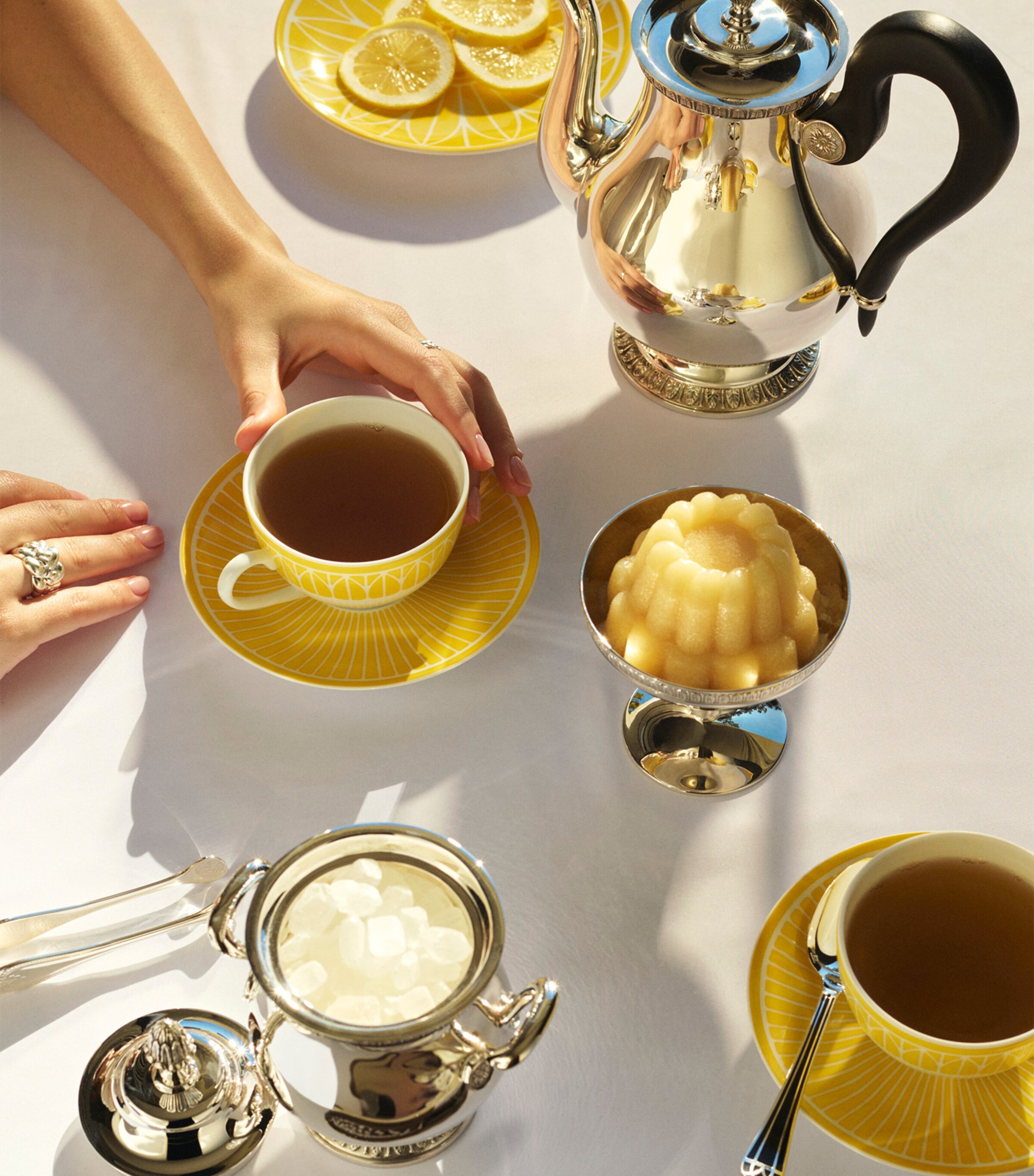 Christofle Porcelain Malmaison Riviera Teacup and Saucer White/yellow Image 2