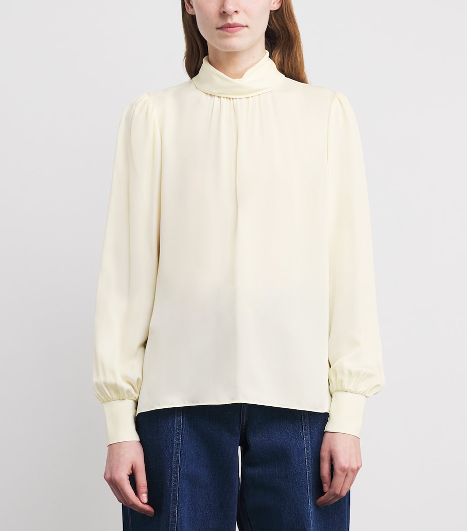 Silk High-Neck Blouse LIGHT CREAM Image 3